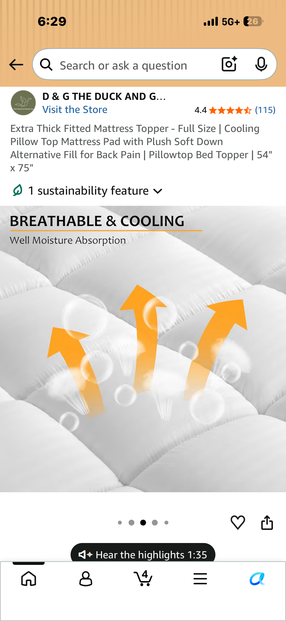 DUCK and GOOSE Co Thick Fitted Mattress Topper - Full Size, Cooling Pillow Top Mattress Pad with Plush Soft Down Alternative Fill for Back Pain | Pillowtop Bed Topper | 54" x 75"