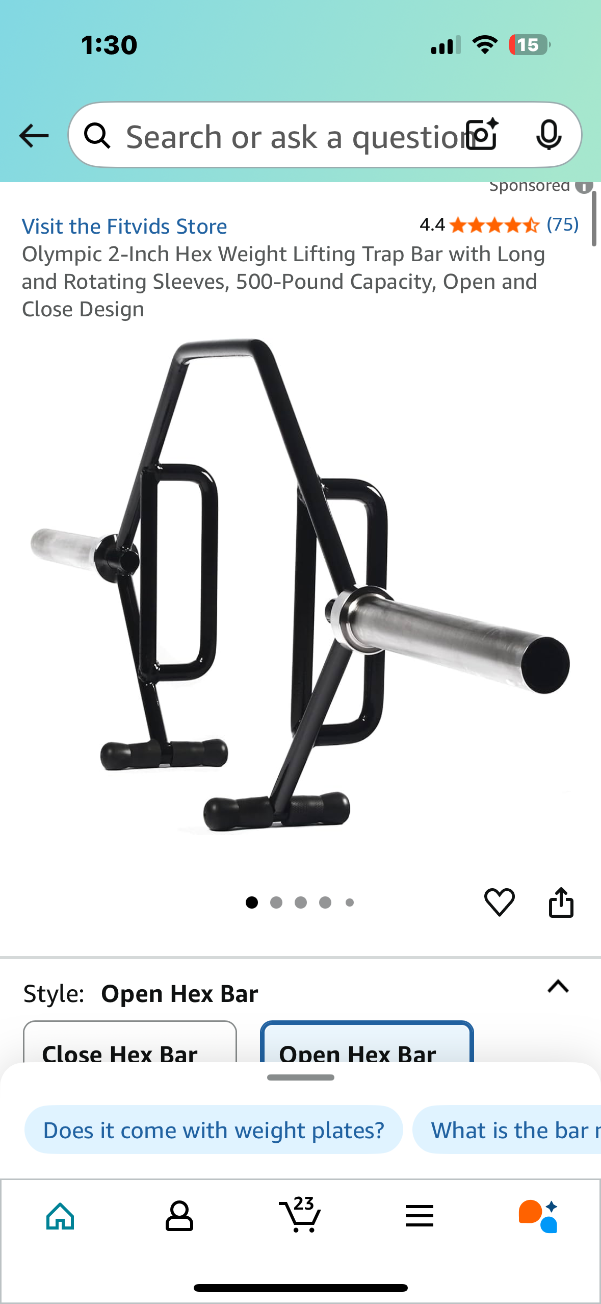 Olympic 2-Inch Hex Weight Lifting Trap Bar with Long and Rotating Sleeves, 500-Pound Capacity, Open and Close Design (W490)