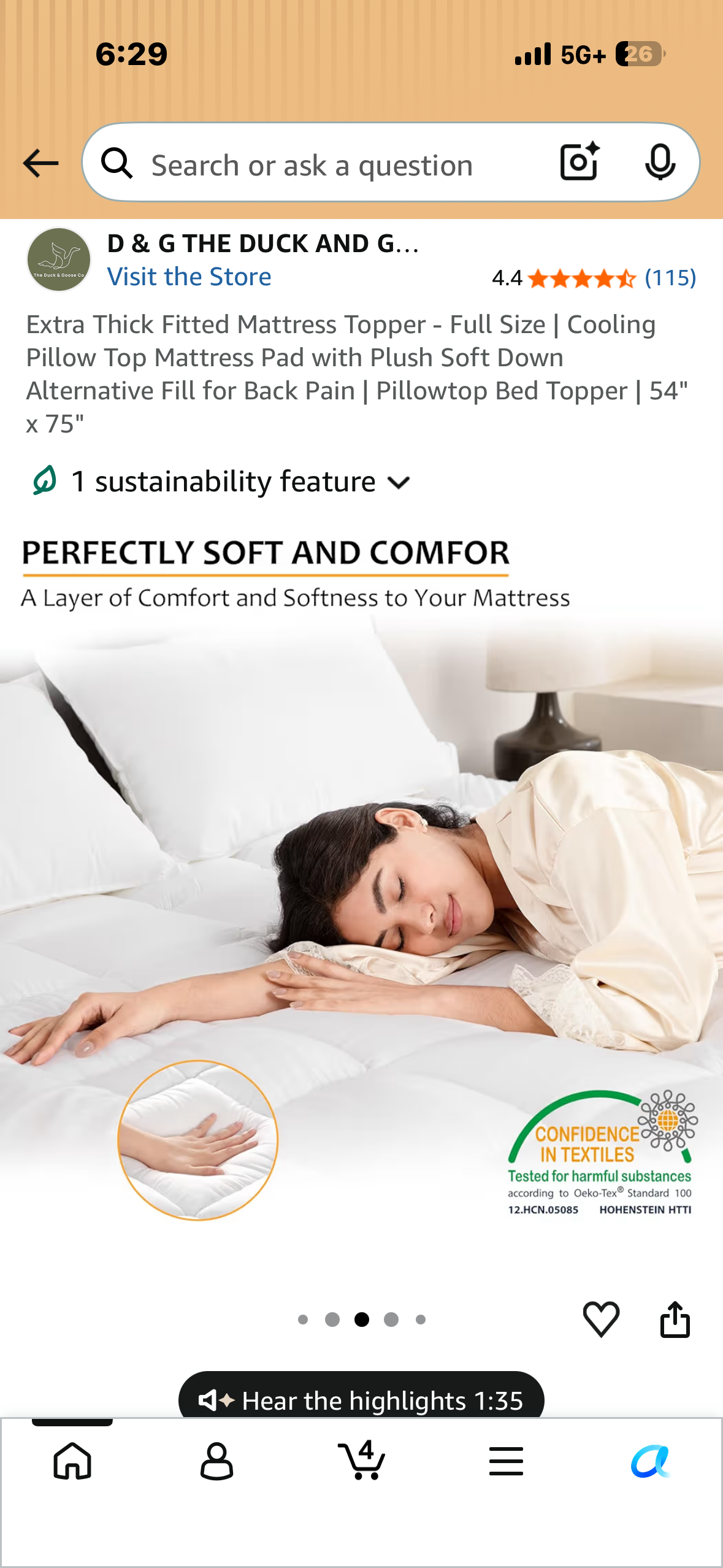 DUCK and GOOSE Co Thick Fitted Mattress Topper - Full Size, Cooling Pillow Top Mattress Pad with Plush Soft Down Alternative Fill for Back Pain | Pillowtop Bed Topper | 54" x 75"