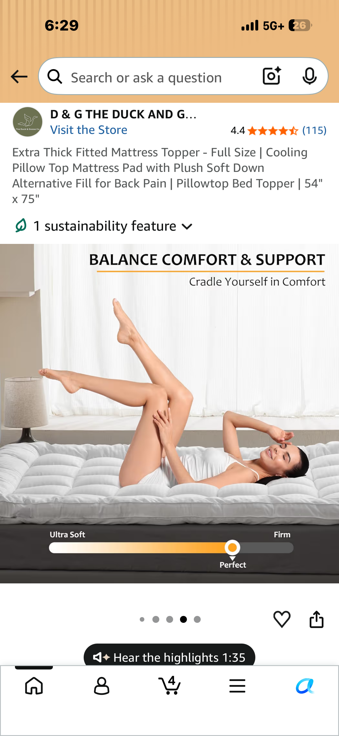 DUCK and GOOSE Co Thick Fitted Mattress Topper - Full Size, Cooling Pillow Top Mattress Pad with Plush Soft Down Alternative Fill for Back Pain | Pillowtop Bed Topper | 54" x 75"