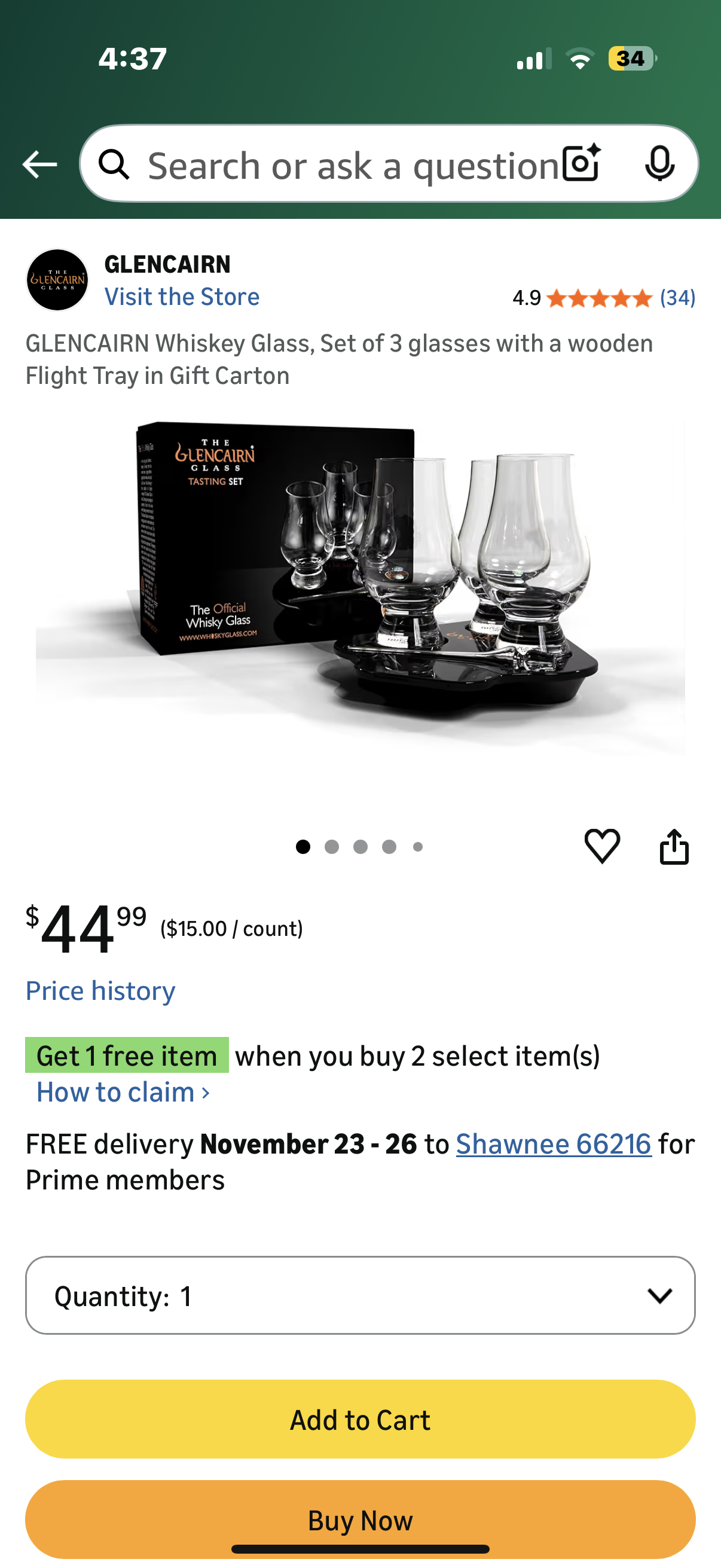GLENCAIRN Whiskey Glass, Set of 3 glasses with a wooden Flight Tray in Gift Carton