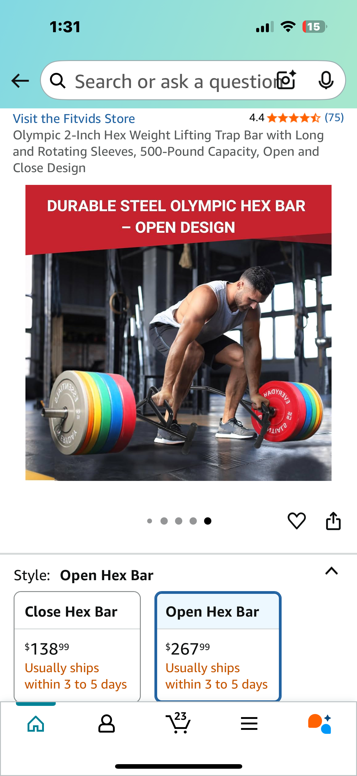 Olympic 2-Inch Hex Weight Lifting Trap Bar with Long and Rotating Sleeves, 500-Pound Capacity, Open and Close Design (W490)