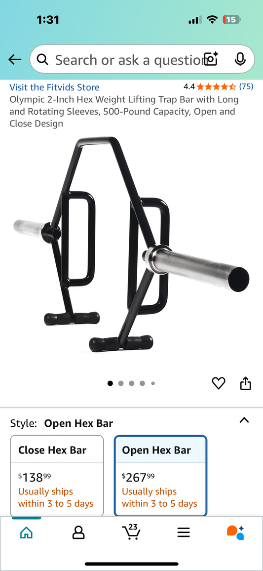 Olympic 2-Inch Hex Weight Lifting Trap Bar with Long and Rotating Sleeves, 500-Pound Capacity, Open and Close Design (W490)