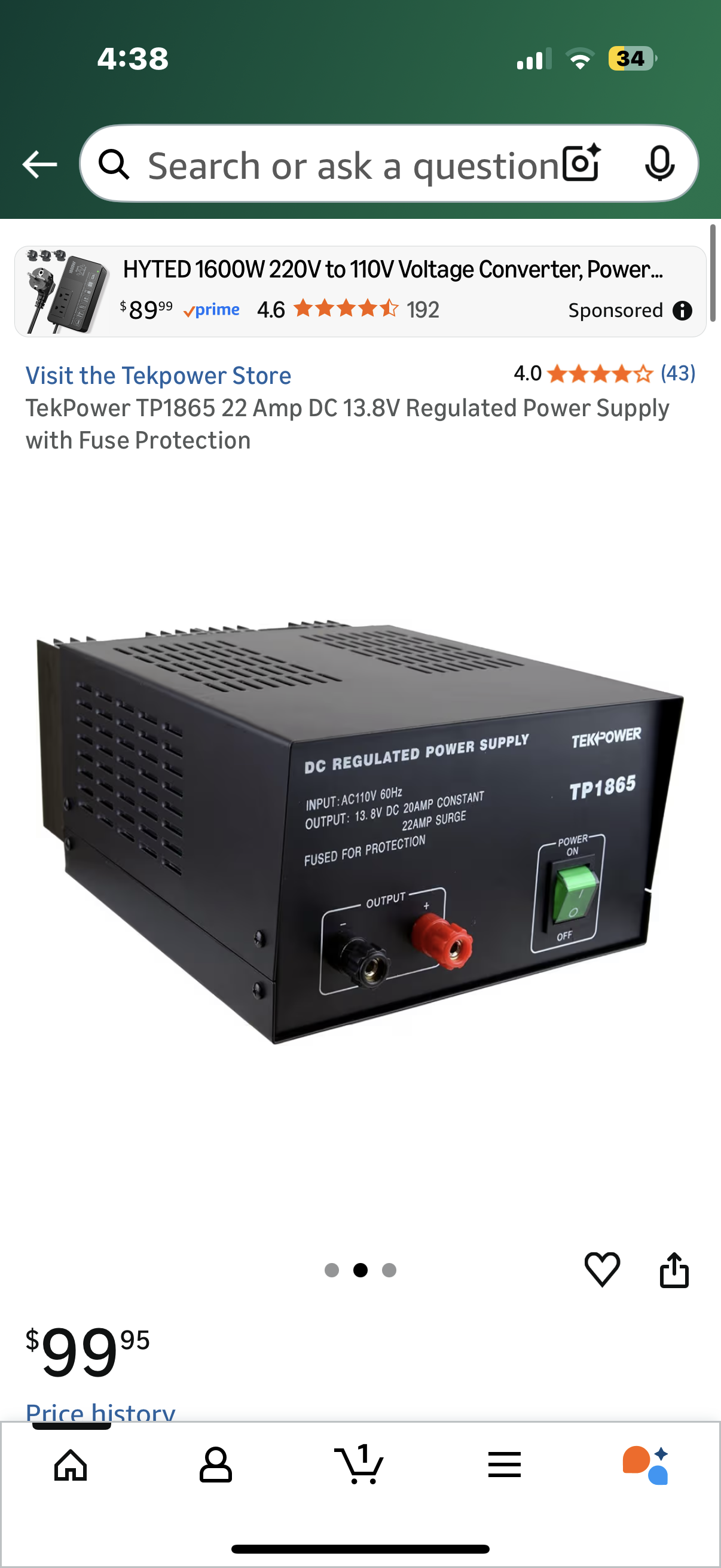 TekPower TP1865 22 Amp DC 13.8V Regulated Power Supply with Fuse Protection