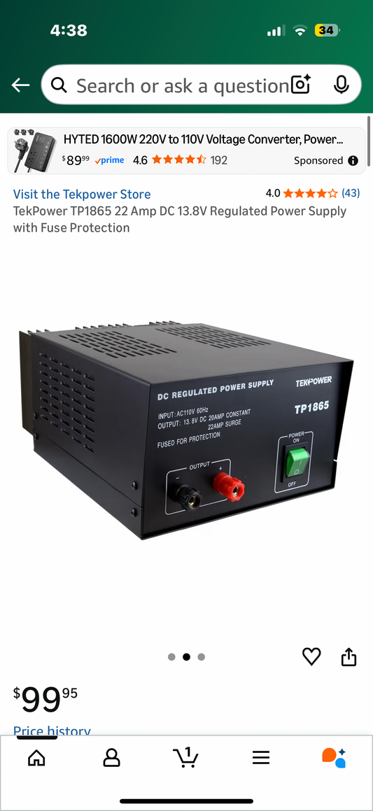 TekPower TP1865 22 Amp DC 13.8V Regulated Power Supply with Fuse Protection