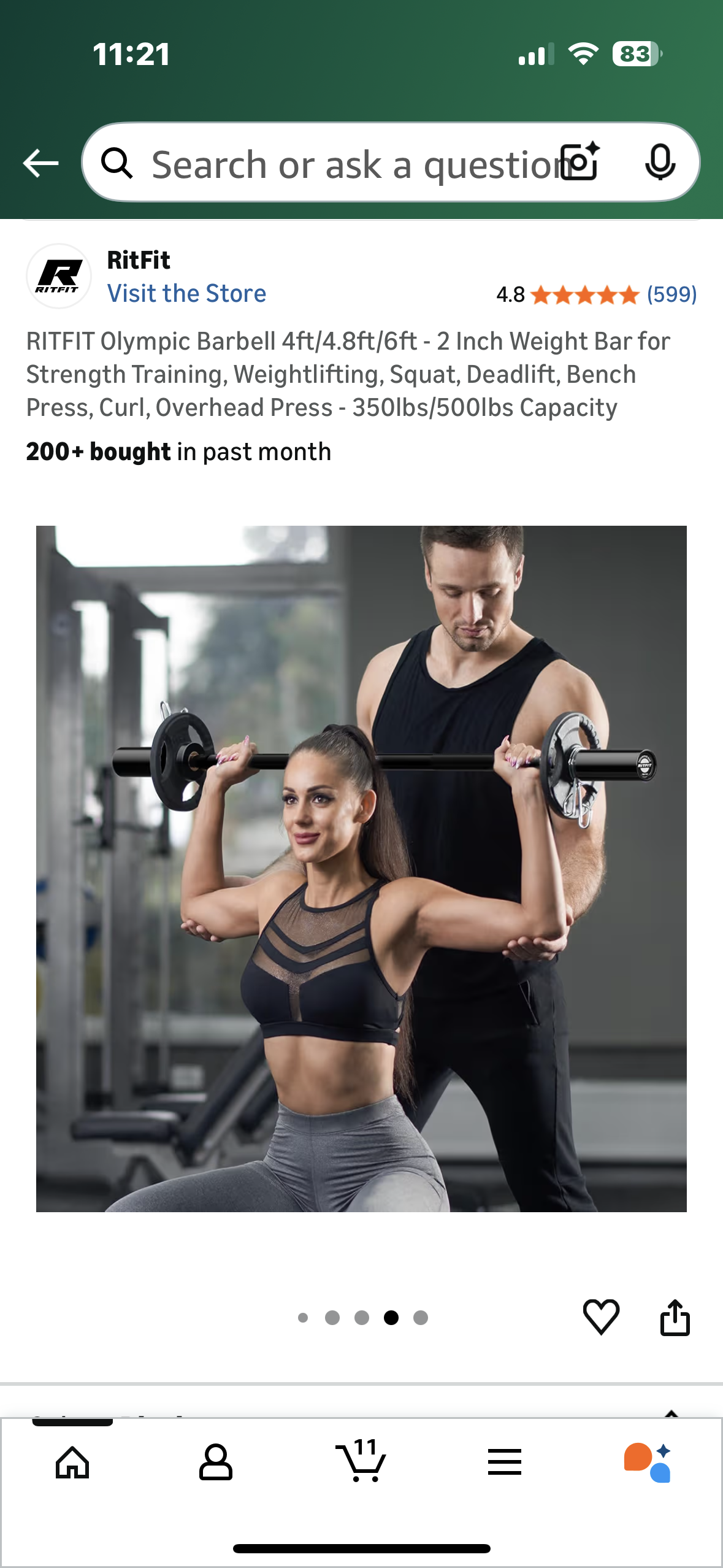 RITFIT Olympic Barbell 4ft- 2 Inch Weight Bar for Strength Training, Weightlifting, Squat, Deadlift, Bench Press, Curl, Overhead Press - 350lbs/500lbs Capacity (W541)