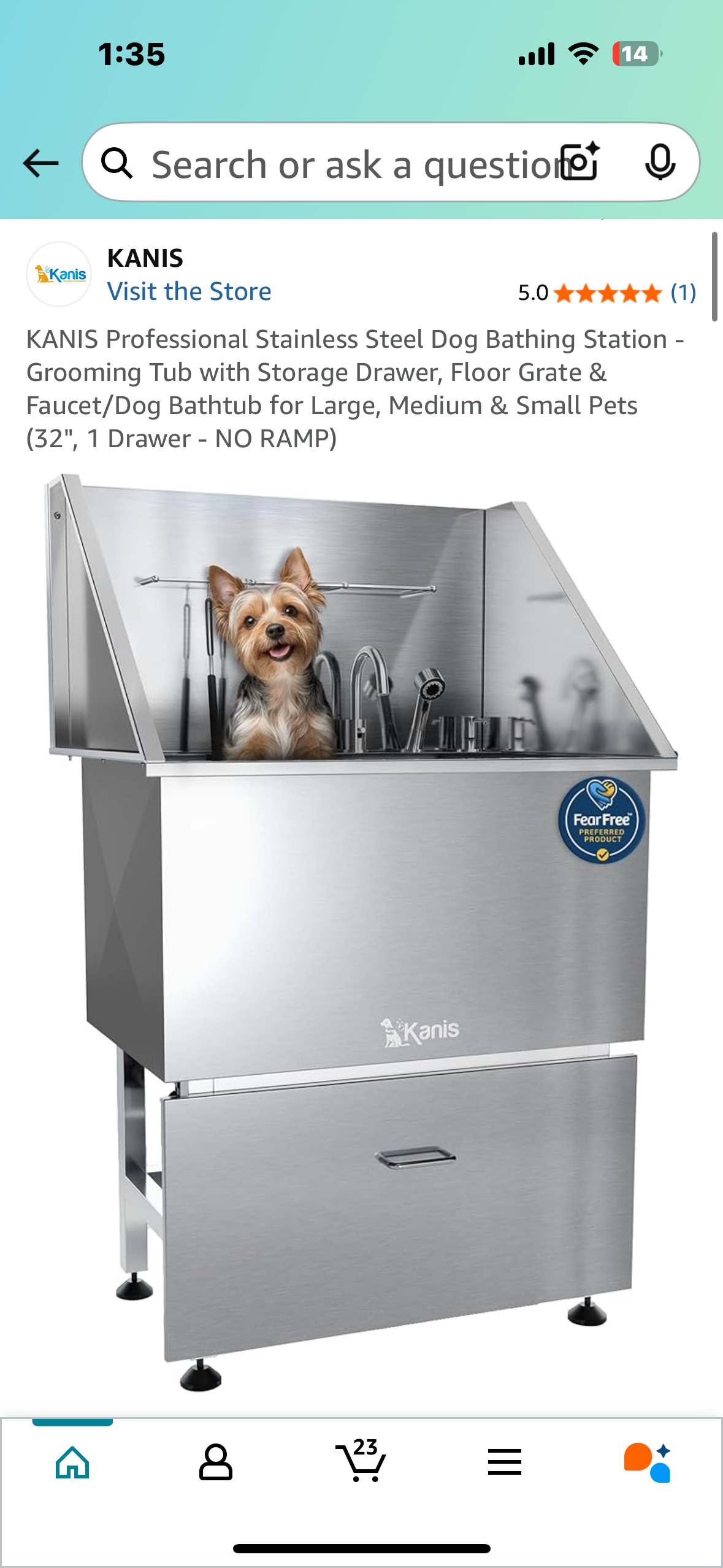 KANIS Professional Stainless Steel Dog Bathing Station - Grooming Tub with Storage Drawer, Floor Grate & Faucet/Dog Bathtub for Large, Medium & Small Pets (32", 1 Drawer - NO RAMP) (R644)