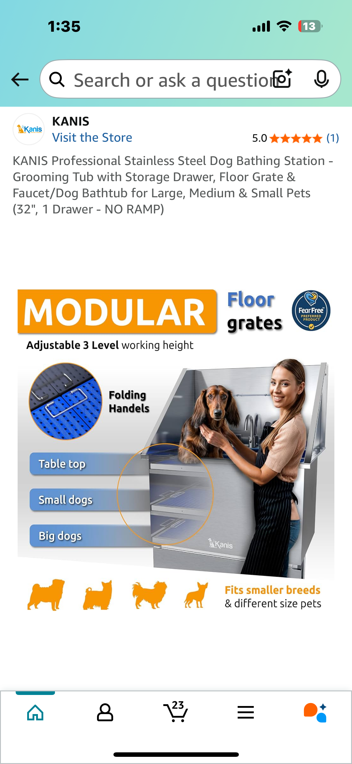 KANIS Professional Stainless Steel Dog Bathing Station - Grooming Tub with Storage Drawer, Floor Grate & Faucet/Dog Bathtub for Large, Medium & Small Pets (32", 1 Drawer - NO RAMP) (R644)