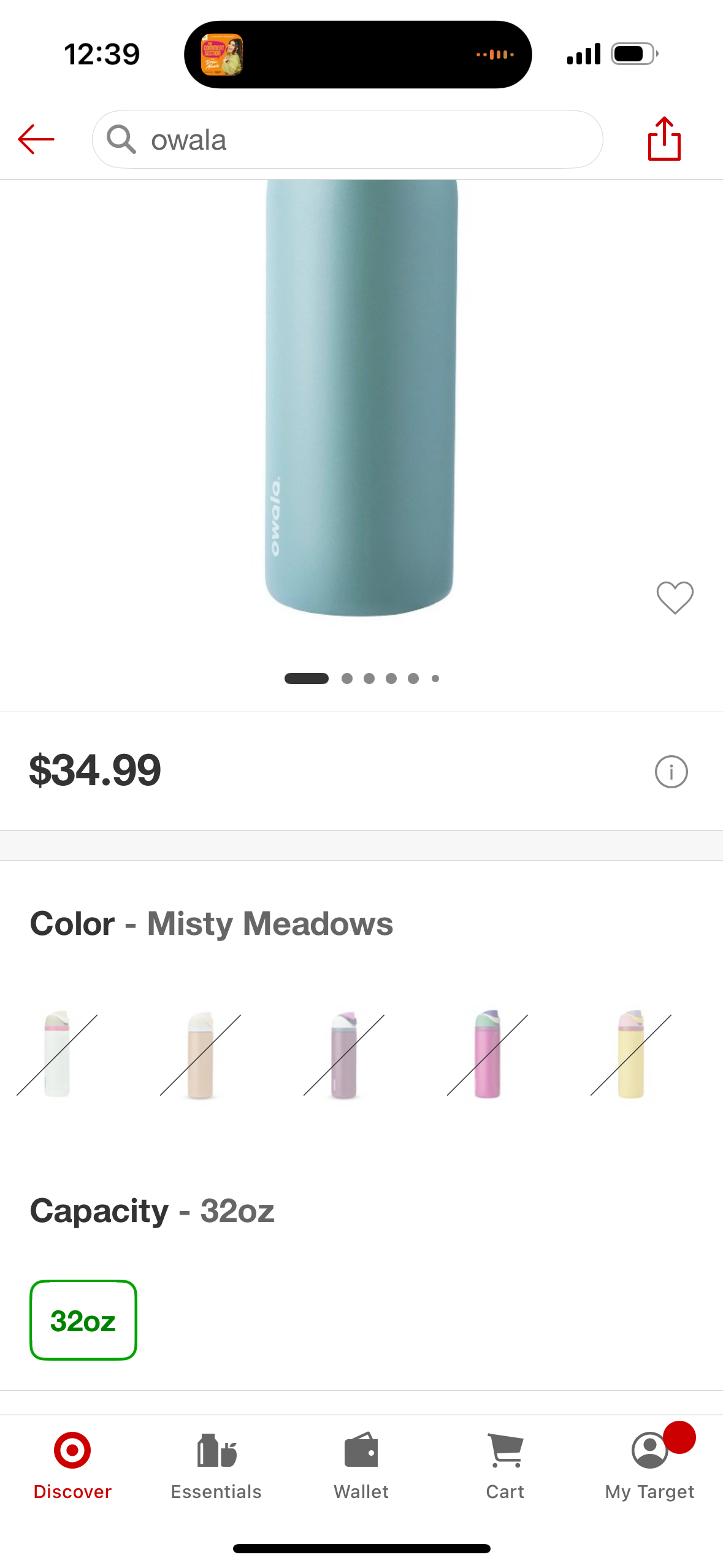 Owala 32oz FreeSip Stainless Steel Water Bottle - Misty Meadow