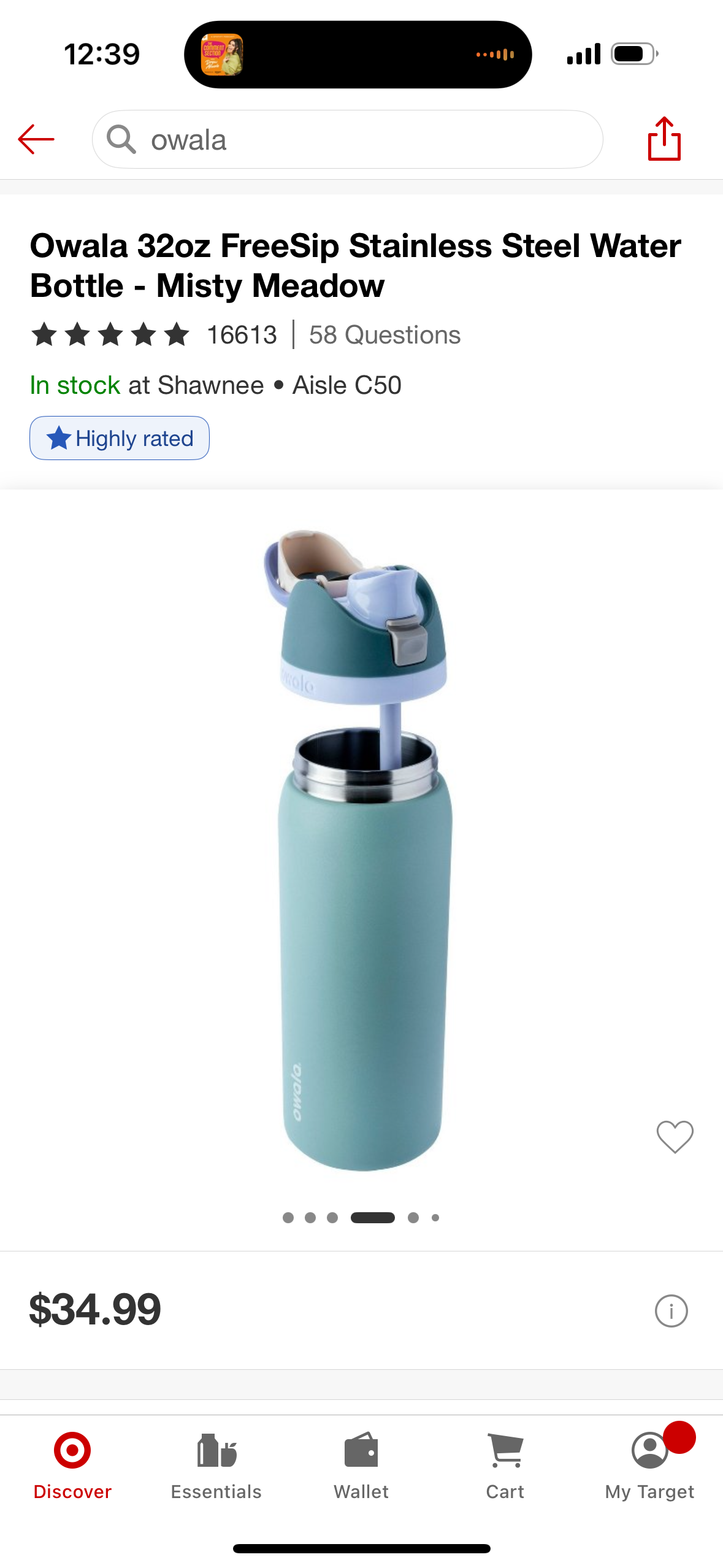 Owala 32oz FreeSip Stainless Steel Water Bottle - Misty Meadow