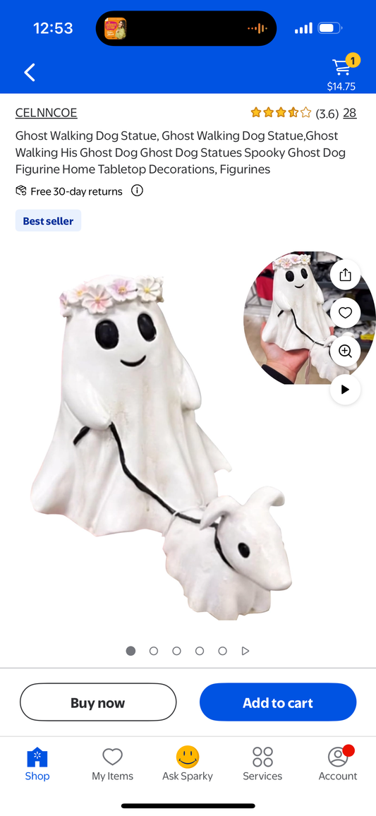 SHAWHERE Halloween Ghost Walking Dog Statue, 2024 New Halloween Figurine Decorations, Funny Ghost Walking His Ghost Resin Dog, Halloween Statues Home Desktop Decorations (Gost-Girl)