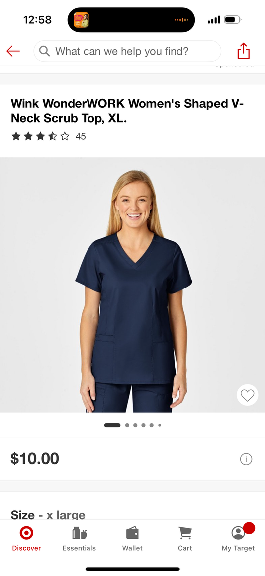 Wink WonderWORK Women's Shaped V- Neck Scrub Top (Size X-Large)