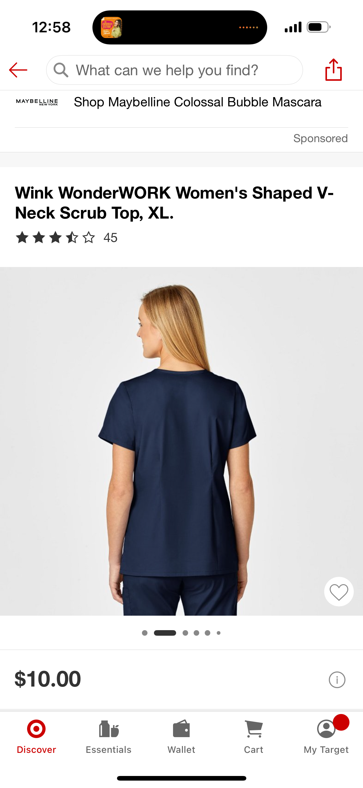 Wink WonderWORK Women's Shaped V- Neck Scrub Top (Size X-Large)