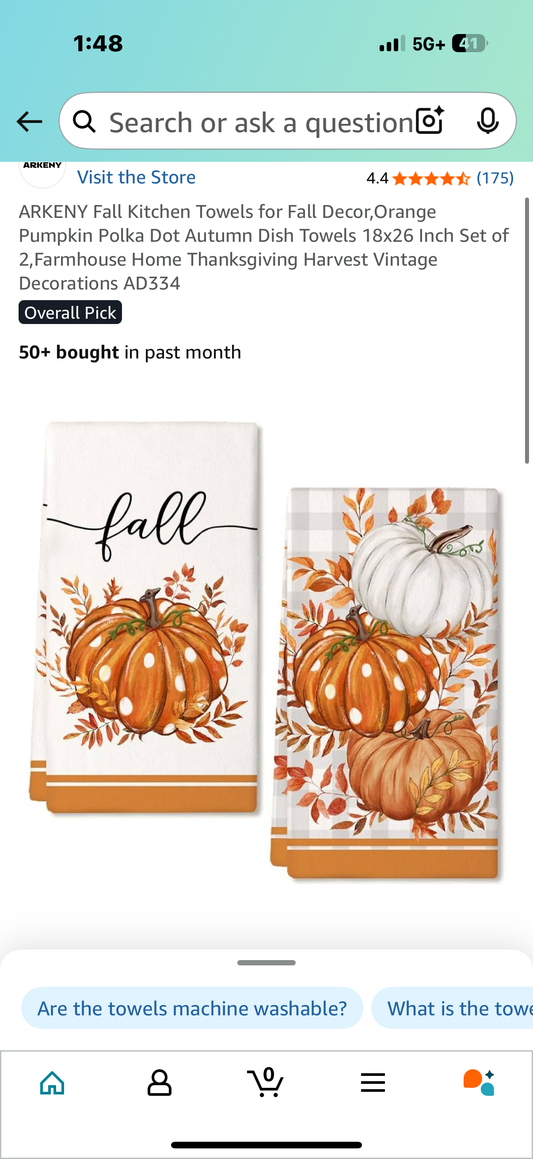 ARKENY Fall Kitchen Towels for Fall Decor,Orange Pumpkin Polka Dot Autumn Dish Towels 18x26 Inch Set of 2,Farmhouse Home Thanksgiving Harvest Vintage