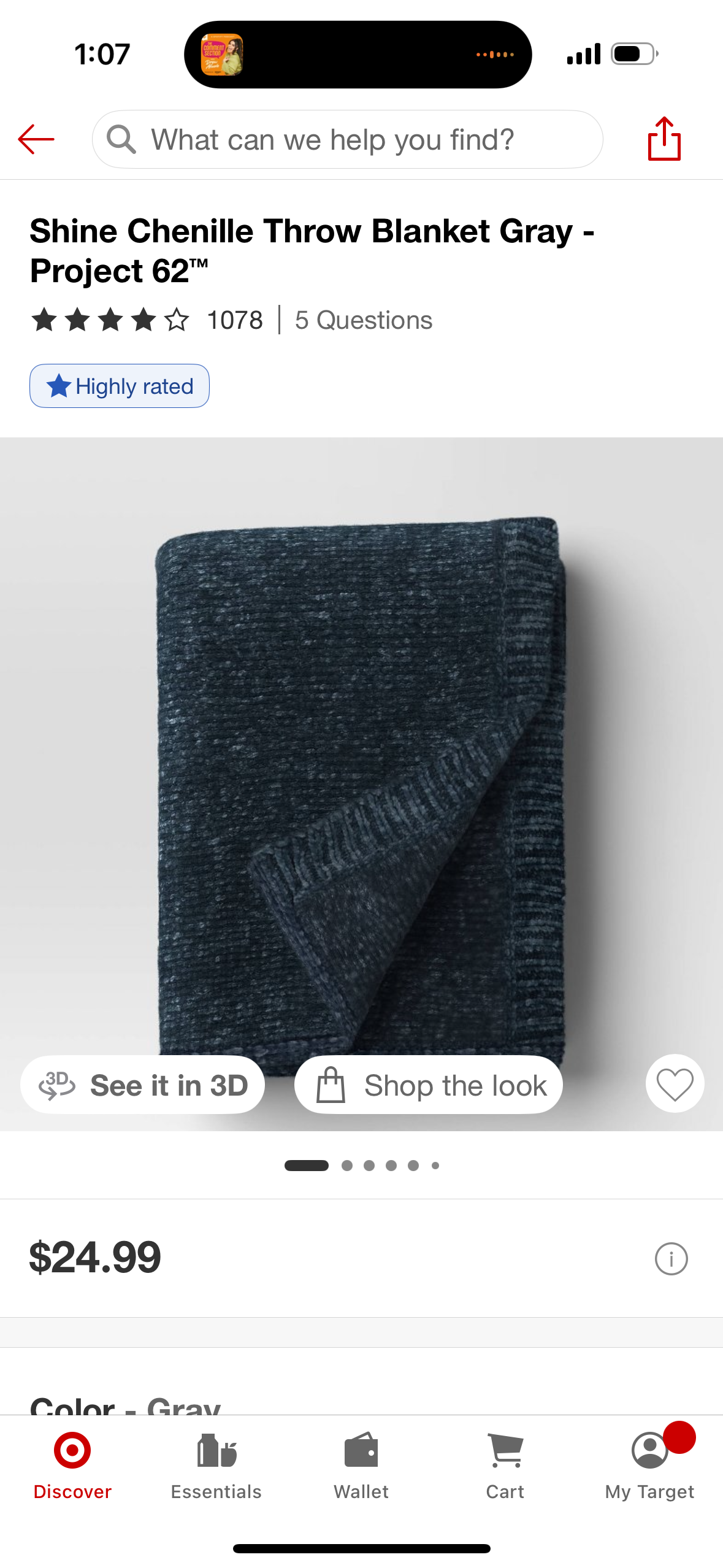 Shine Chenille Throw Blanket Gray - Project 62™