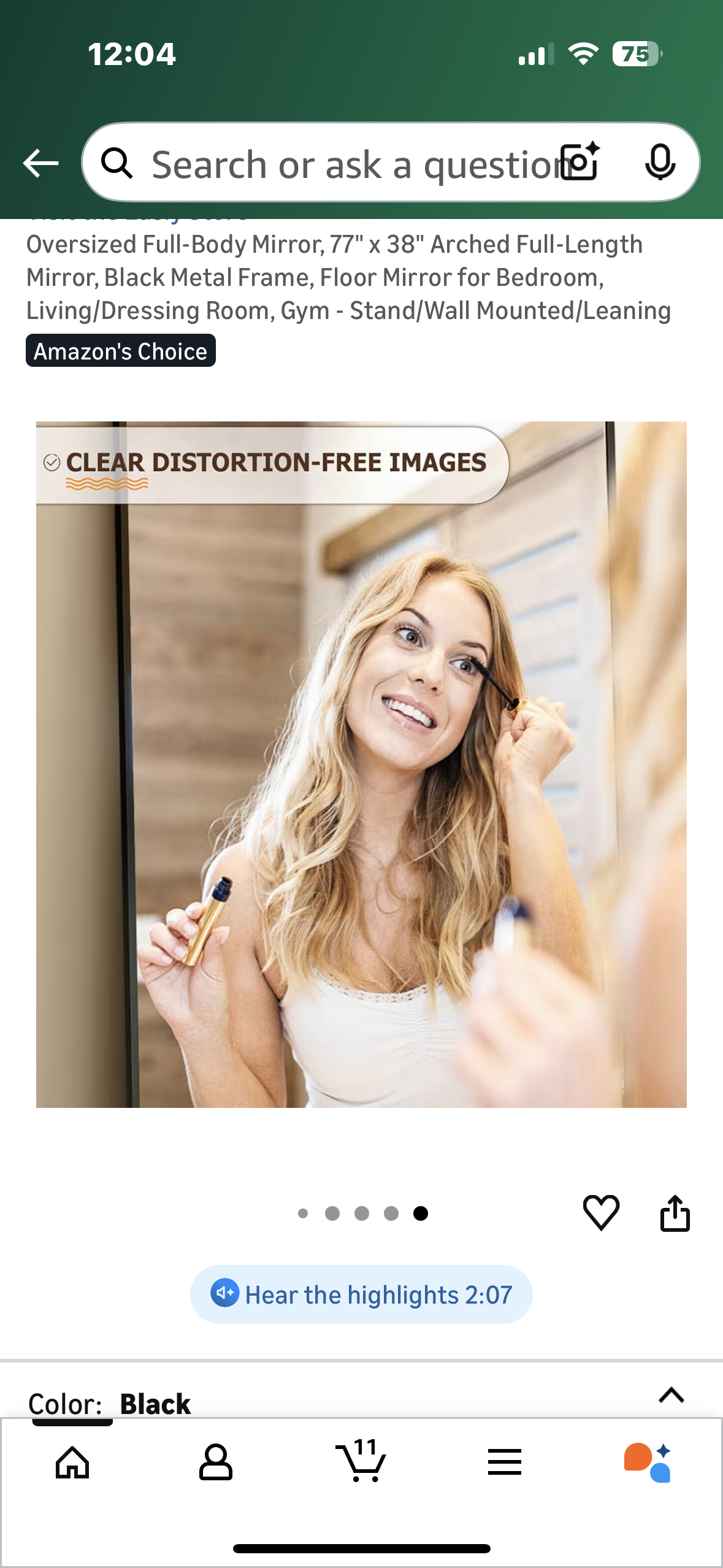 Oversized Full-Body Mirror, 77" x 38" Arched Full-Length Mirror, Black Metal Frame, Floor Mirror for Bedroom, Living/Dressing Room, Gym - Stand/Wall Mounted/Leaning M446)