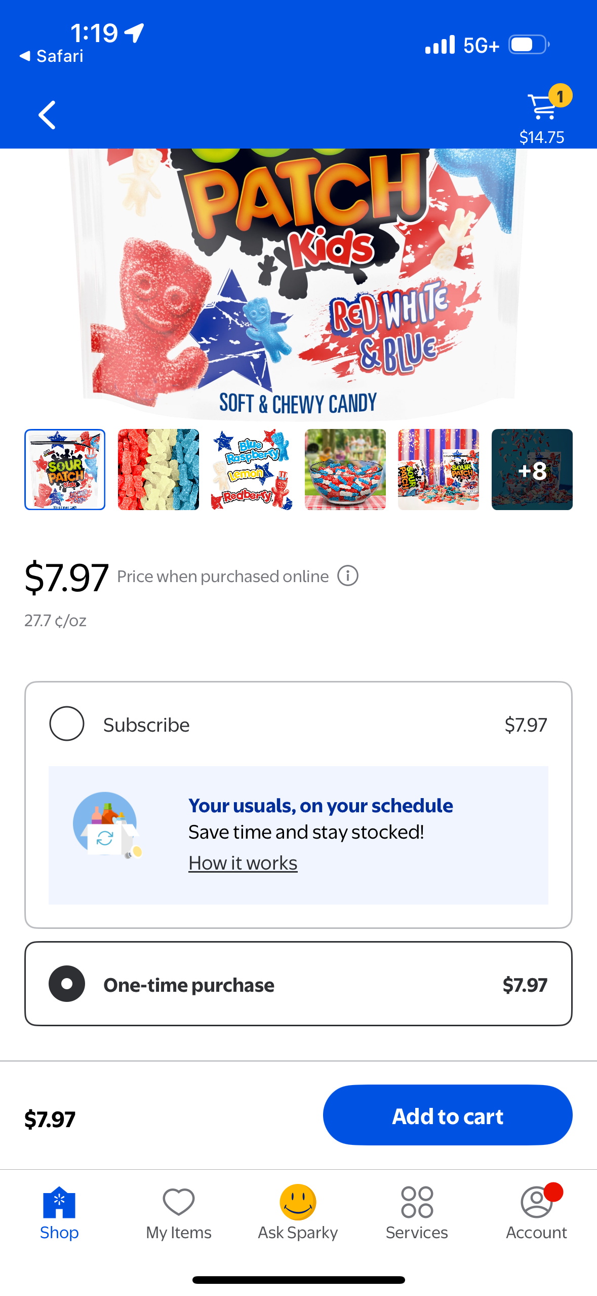 SOUR PATCH KIDS Red, White & Blue Soft & Chewy Candy, Bulk Candy, 1 lb