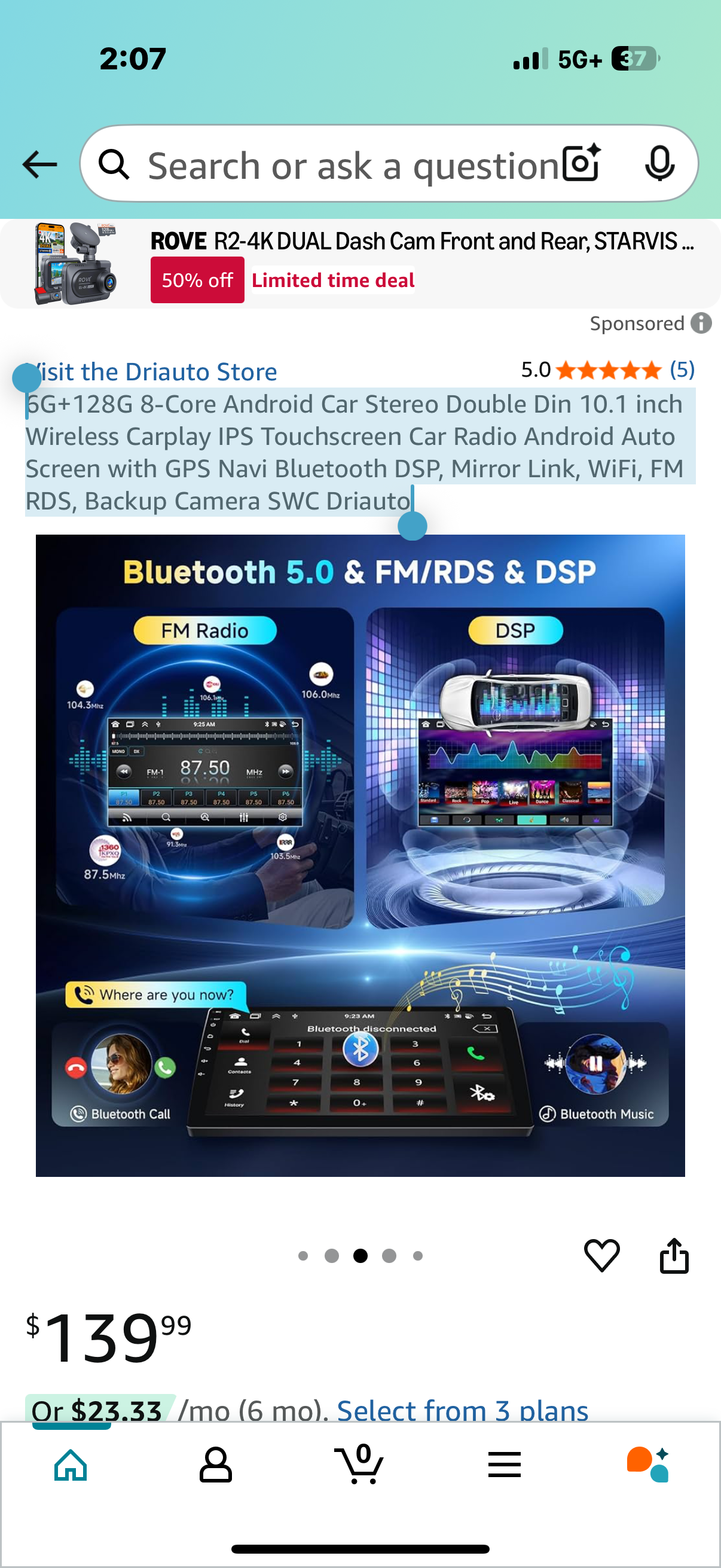 6G+128G 8-Core Android Car Stereo Double Din 10.1 inch Wireless Carplay IPS Touchscreen Car Radio Android Auto Screen with GPS Navi Bluetooth DSP, Mirror Link, WiFi, FM RDS, Backup Camera SWC Driauto