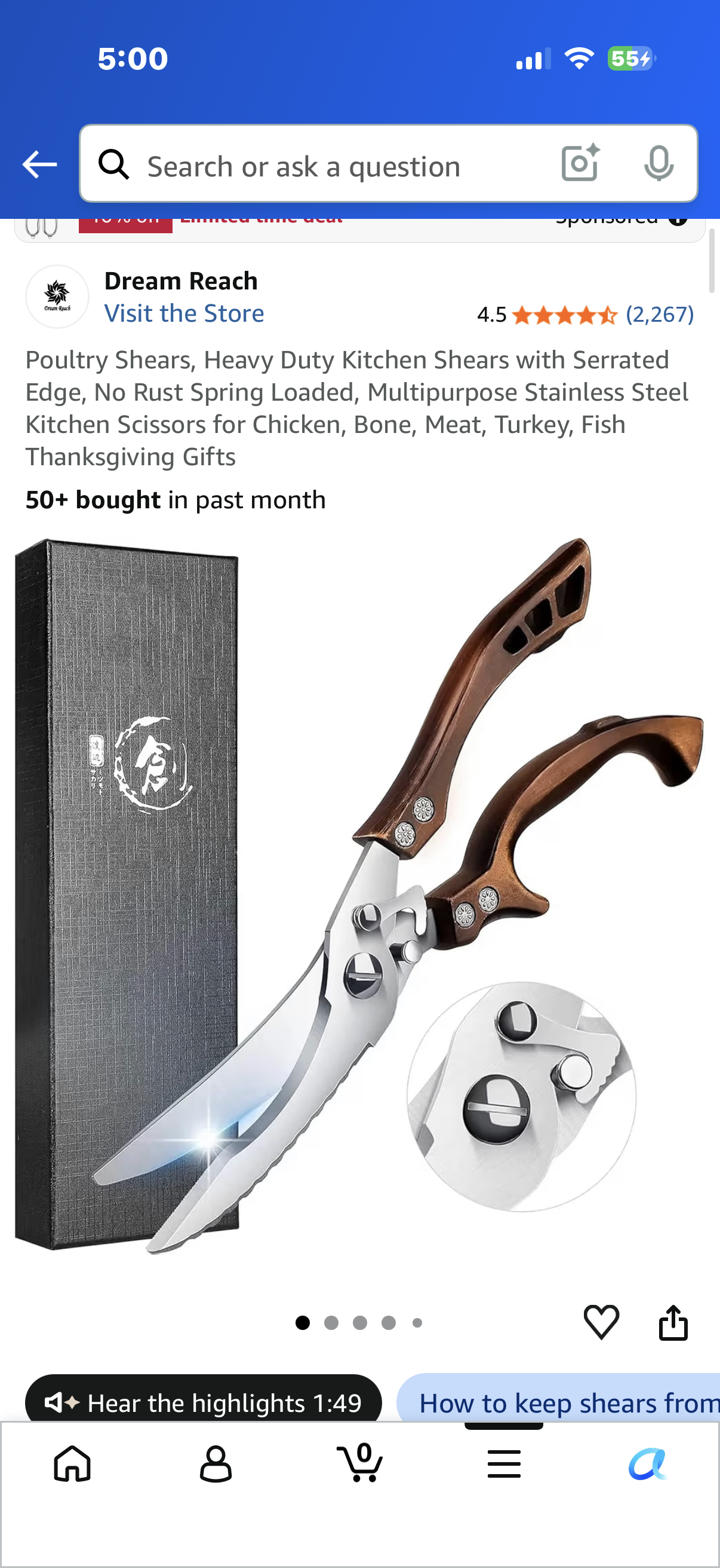 Poultry Shears, Heavy Duty Kitchen Shears with Serrated Edge, No Rust Spring Loaded, Multipurpose Stainless Steel Kitchen Scissors for Chicken, Bone, Meat, Turkey, Fish Thanksgiving Gifts