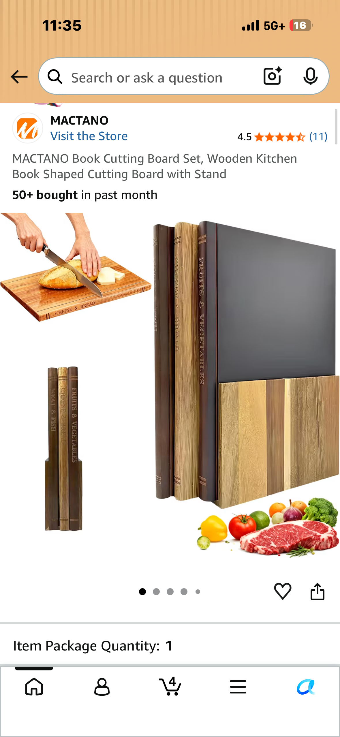 MACTANO Book Cutting Board Set, Wooden Kitchen Book Shaped Cutting Boards with Stand
