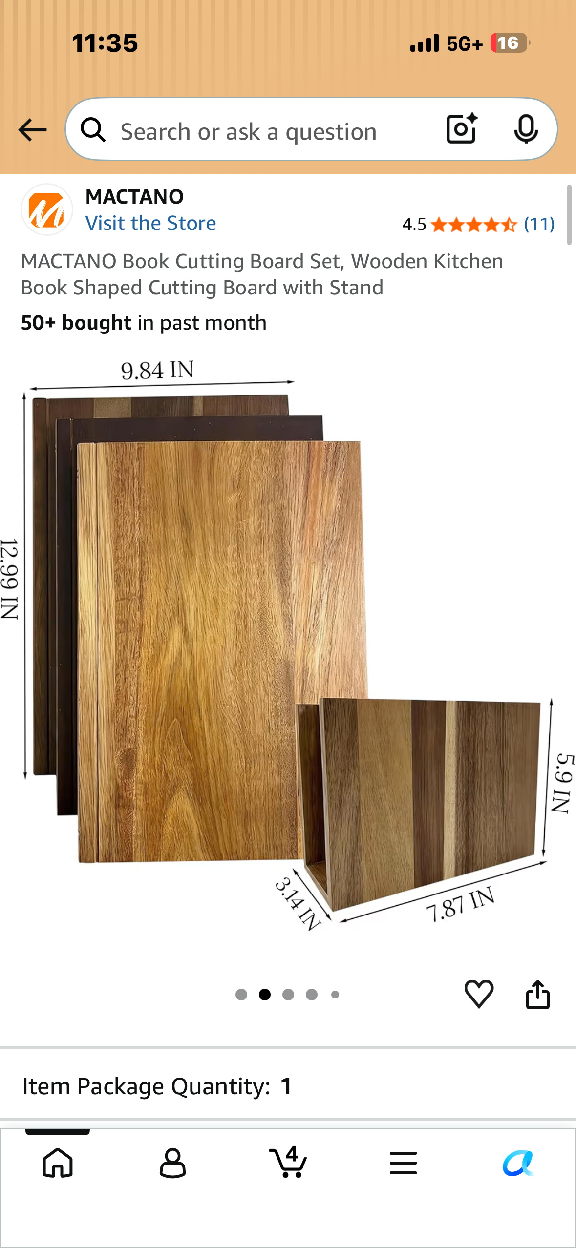 MACTANO Book Cutting Board Set, Wooden Kitchen Book Shaped Cutting Boards with Stand