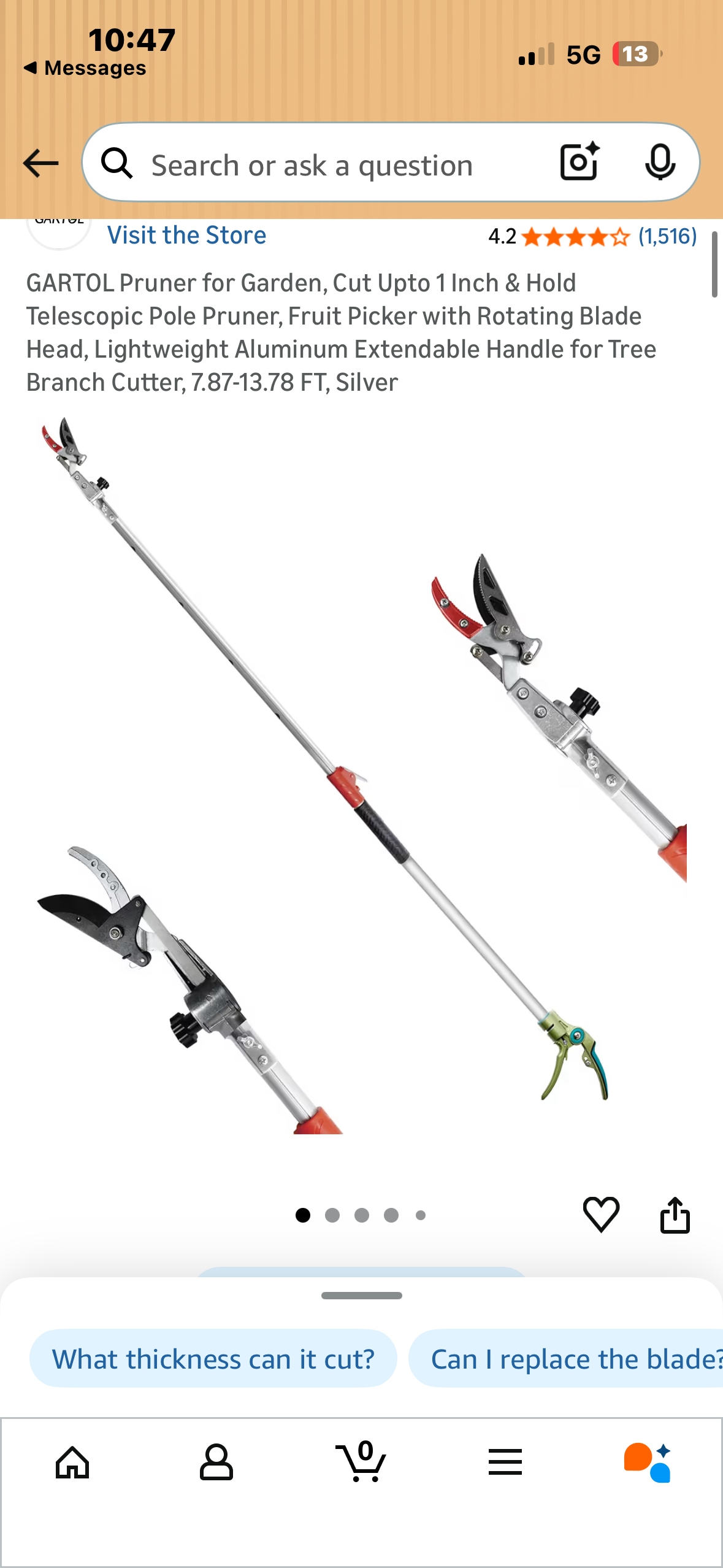 Pruner for Garden, Cut Up to 1”, Telescopic Pole Pruner, Fruit Picker with Rotating Blade Head, Lightweight Aluminum Extendable Handle for Tree Branch Cutter, 7.87-13.78 FT, Silver (G1016)