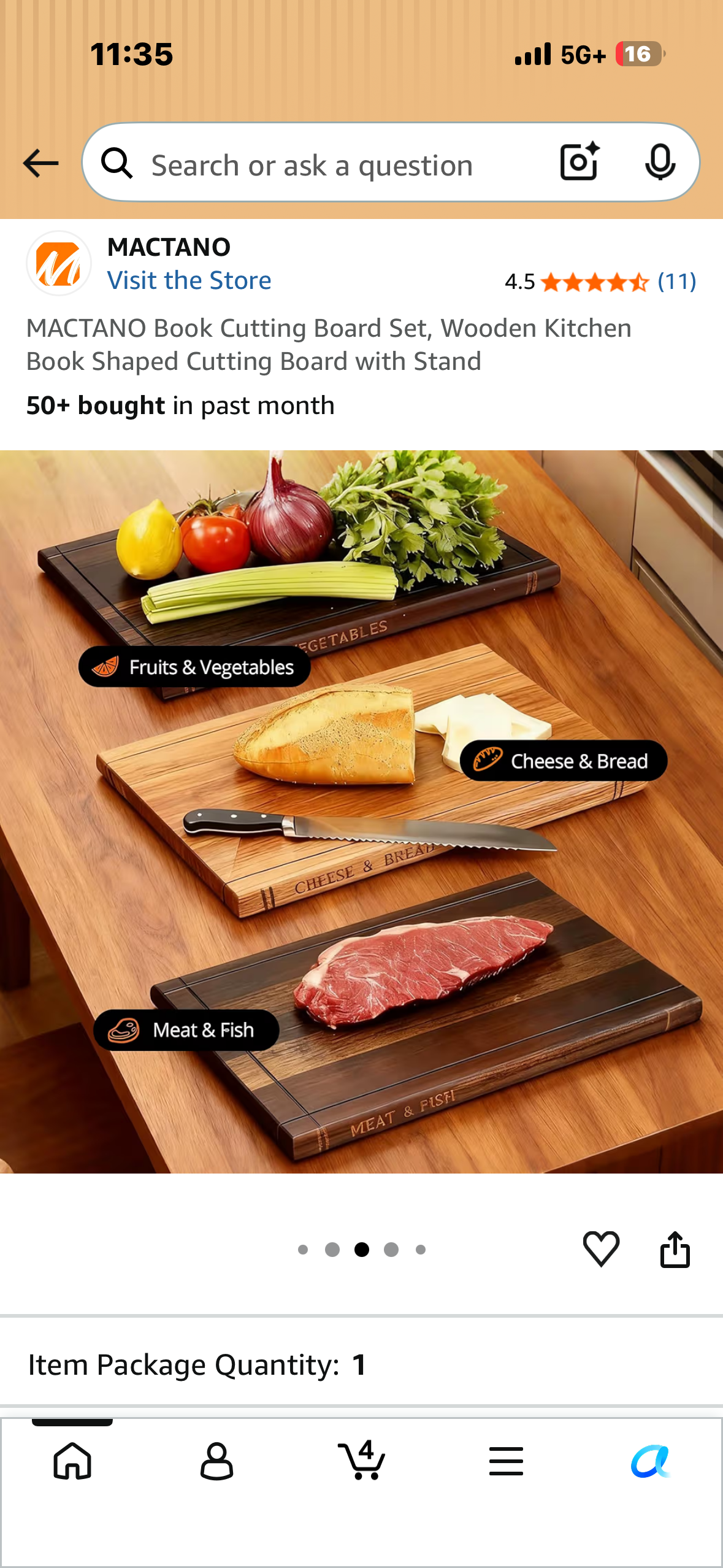 MACTANO Book Cutting Board Set, Wooden Kitchen Book Shaped Cutting Boards with Stand
