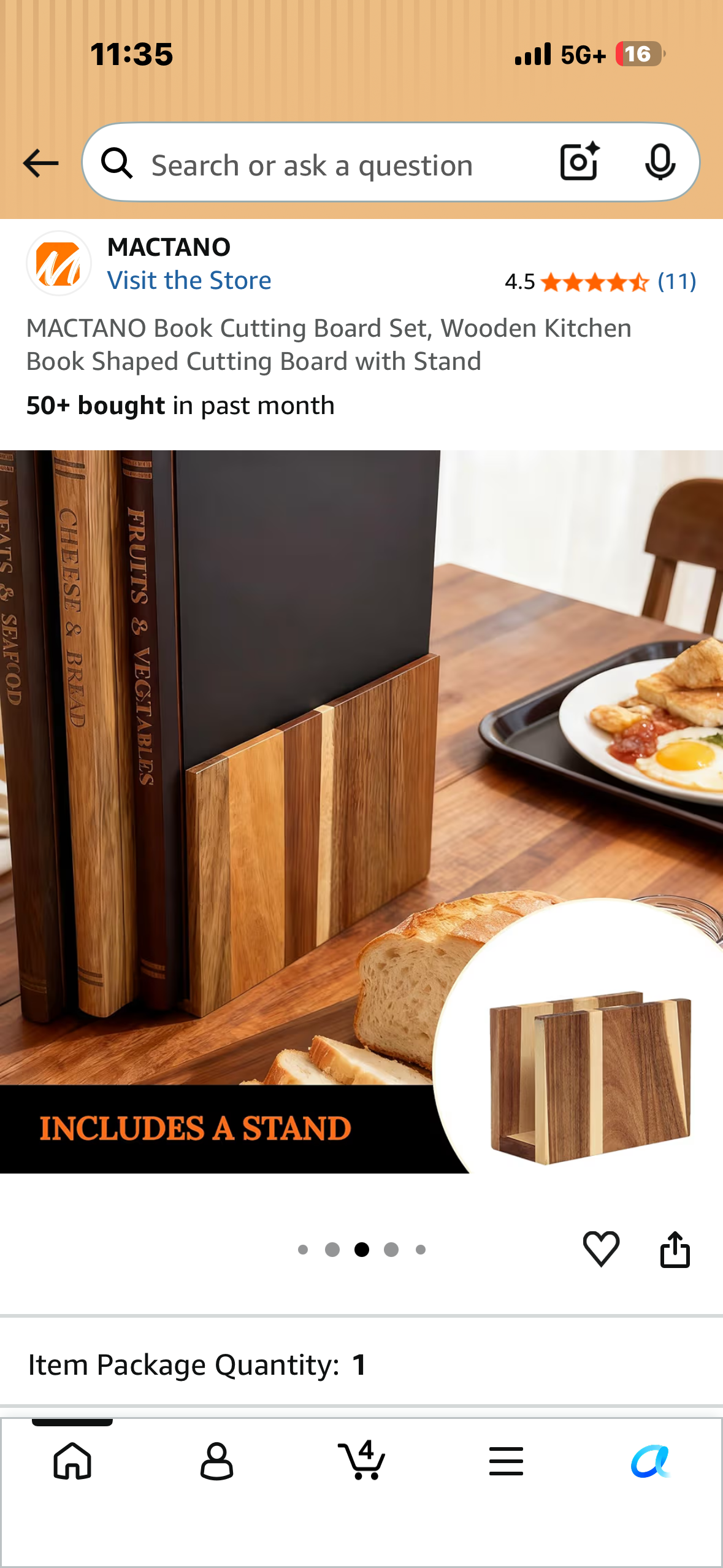 MACTANO Book Cutting Board Set, Wooden Kitchen Book Shaped Cutting Boards with Stand