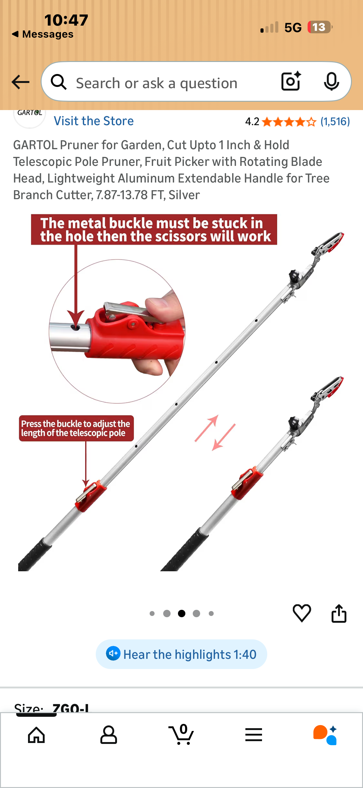 Pruner for Garden, Cut Up to 1”, Telescopic Pole Pruner, Fruit Picker with Rotating Blade Head, Lightweight Aluminum Extendable Handle for Tree Branch Cutter, 7.87-13.78 FT, Silver (G1016)