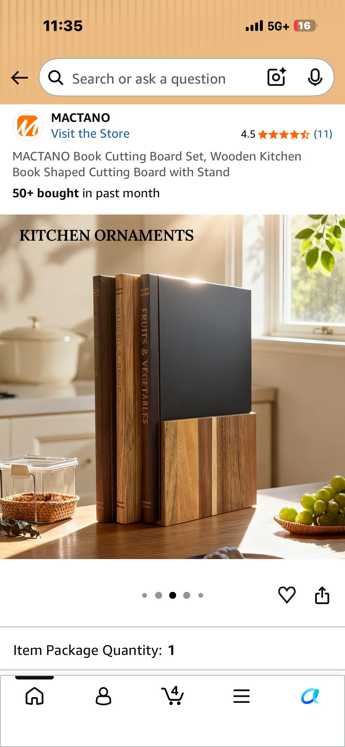 MACTANO Book Cutting Board Set, Wooden Kitchen Book Shaped Cutting Boards with Stand