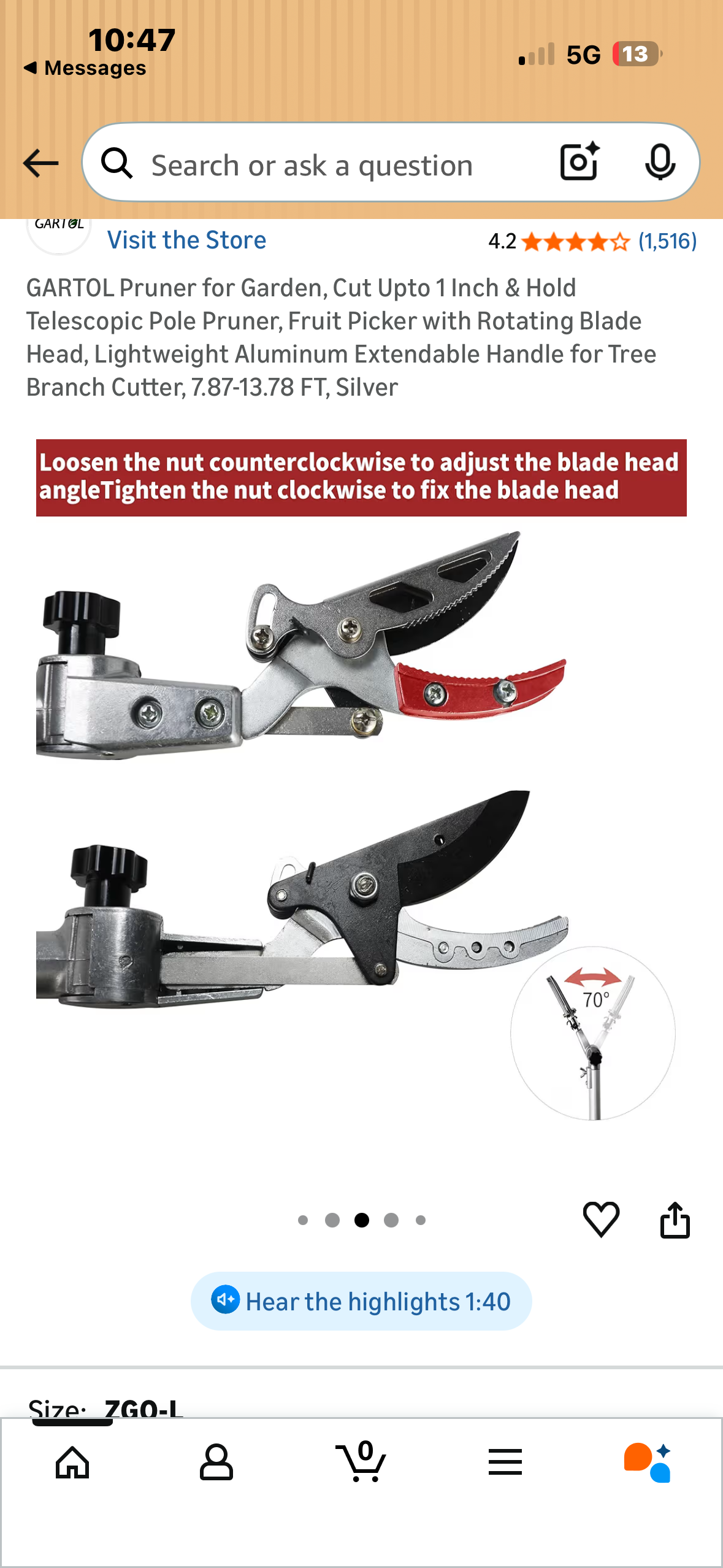 Pruner for Garden, Cut Up to 1”, Telescopic Pole Pruner, Fruit Picker with Rotating Blade Head, Lightweight Aluminum Extendable Handle for Tree Branch Cutter, 7.87-13.78 FT, Silver (G1016)