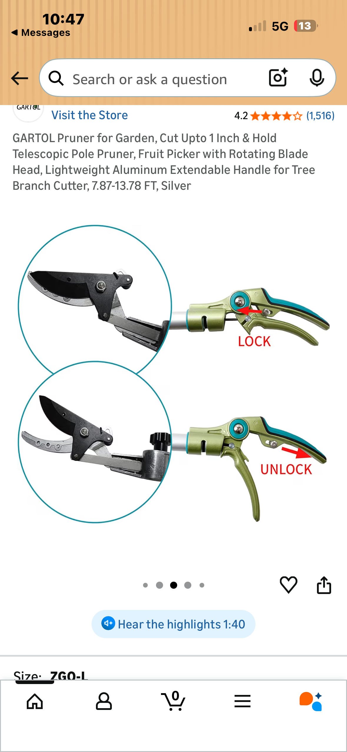 Pruner for Garden, Cut Up to 1”, Telescopic Pole Pruner, Fruit Picker with Rotating Blade Head, Lightweight Aluminum Extendable Handle for Tree Branch Cutter, 7.87-13.78 FT, Silver (G1016)