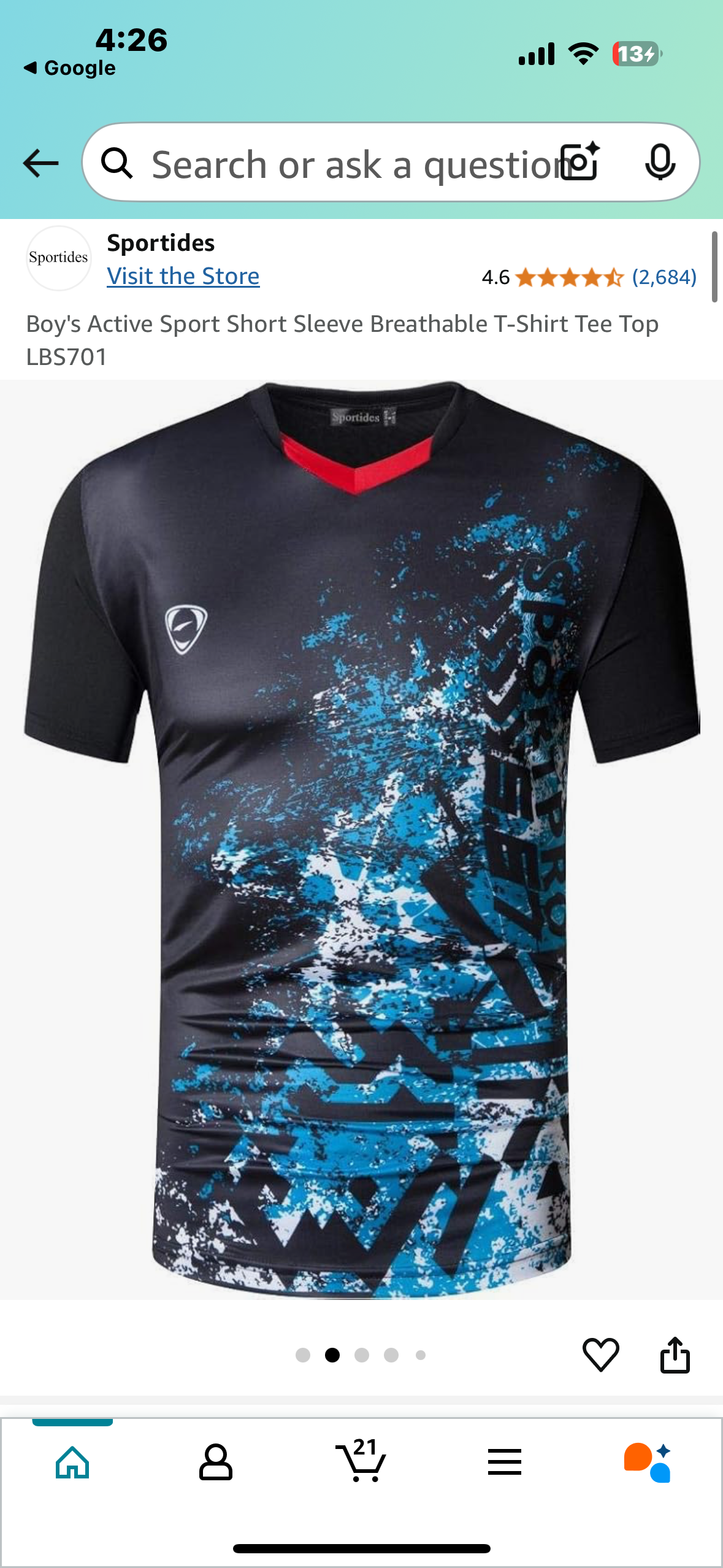 Boy's Active Sport Short Sleeve Breathable T-Shirt Tee Top (Size 18-20)