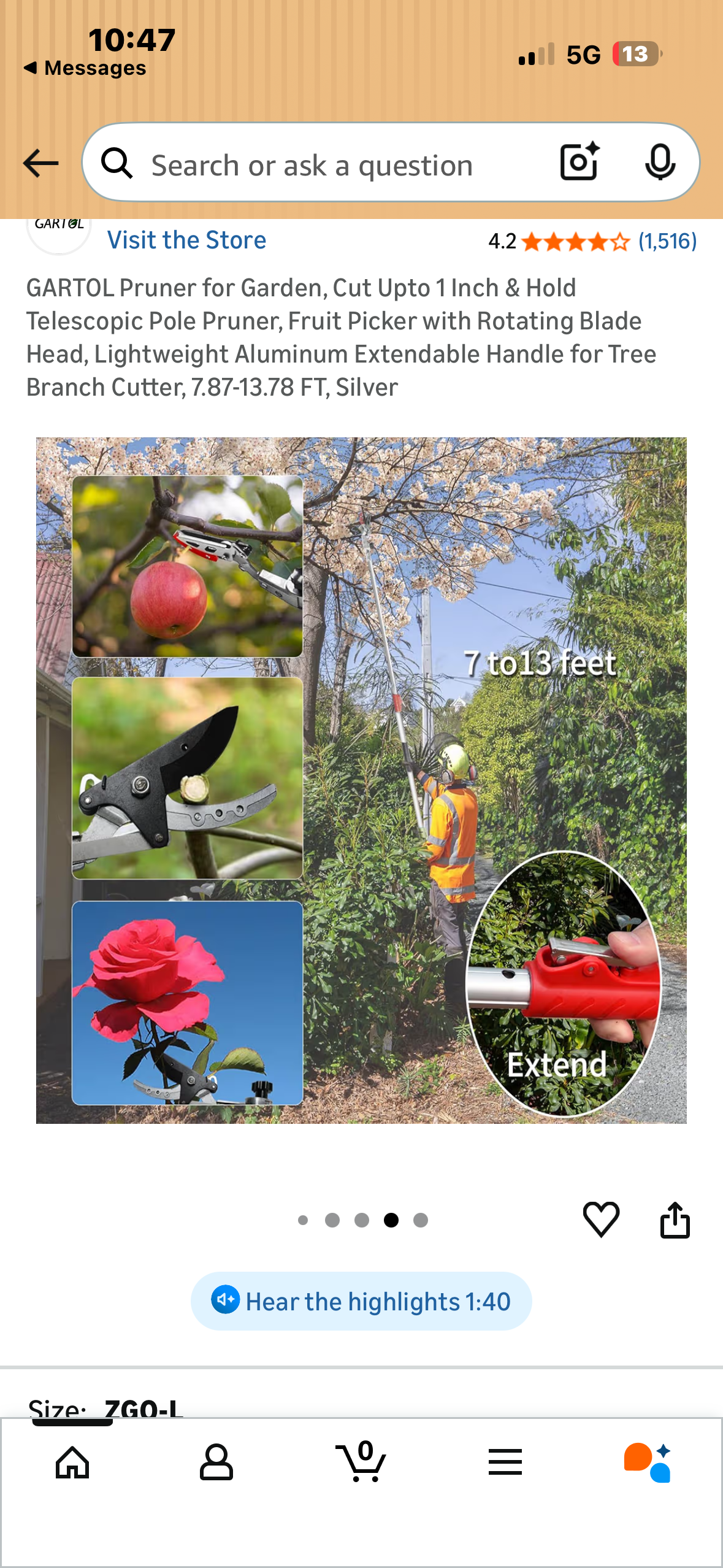 Pruner for Garden, Cut Up to 1”, Telescopic Pole Pruner, Fruit Picker with Rotating Blade Head, Lightweight Aluminum Extendable Handle for Tree Branch Cutter, 7.87-13.78 FT, Silver (G1016)