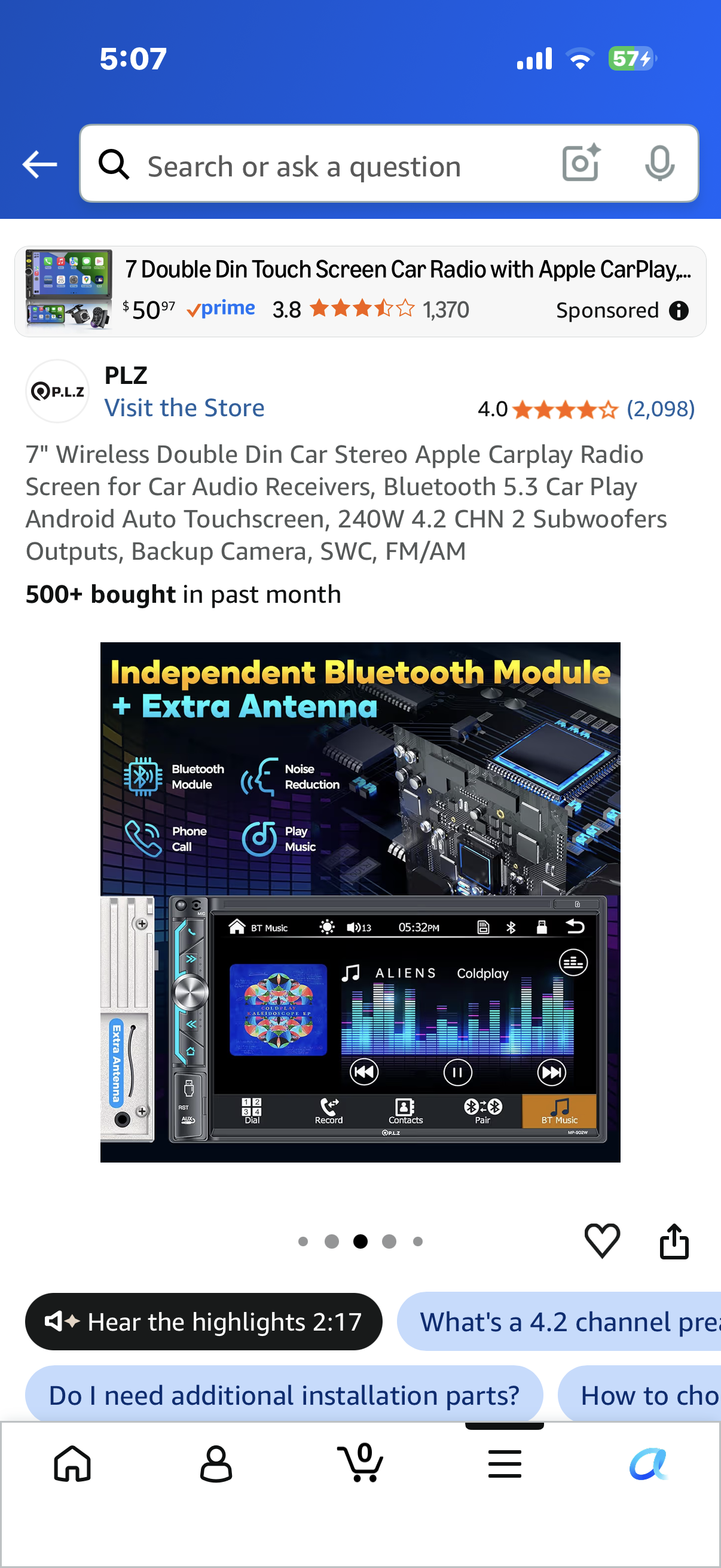 7" Wireless Double Din Car Stereo Apple Carplay Radio Screen for Car Audio Receivers, Bluetooth 5.3 Car Play Android Auto Touchscreen, 240W 4.2 CHN 2 Subwoofers Outputs, Backup Camera, SWC, FM/AM