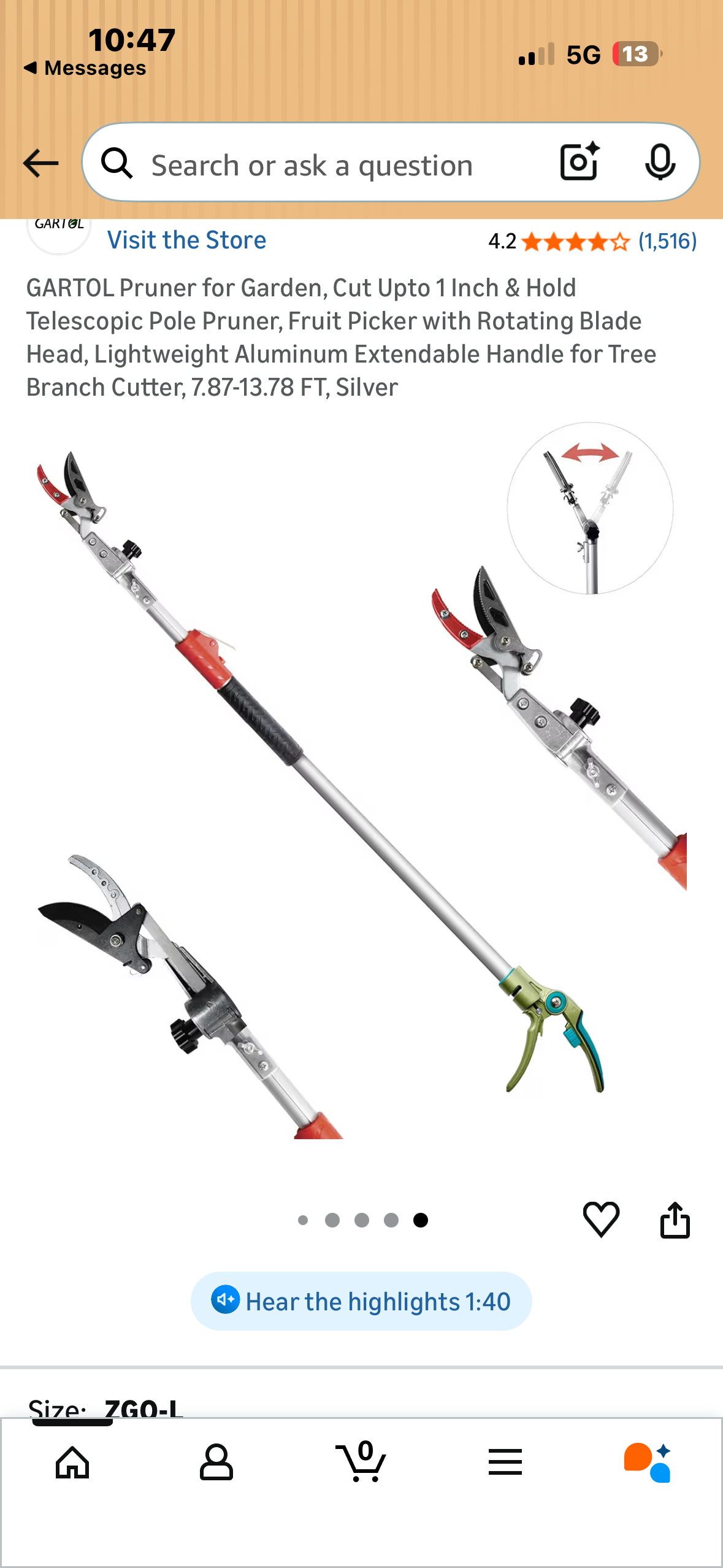 Pruner for Garden, Cut Up to 1”, Telescopic Pole Pruner, Fruit Picker with Rotating Blade Head, Lightweight Aluminum Extendable Handle for Tree Branch Cutter, 7.87-13.78 FT, Silver (G1016)