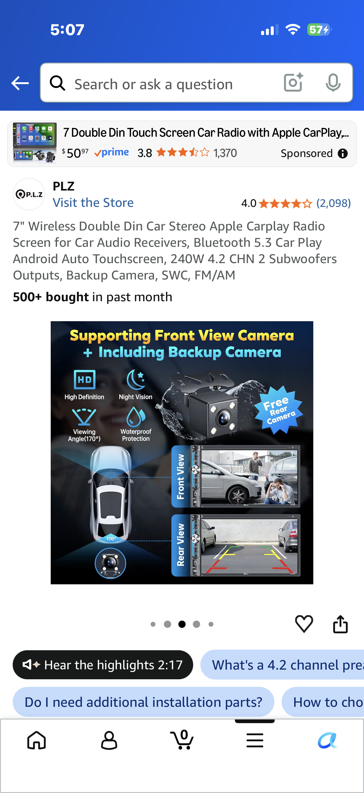 7" Wireless Double Din Car Stereo Apple Carplay Radio Screen for Car Audio Receivers, Bluetooth 5.3 Car Play Android Auto Touchscreen, 240W 4.2 CHN 2 Subwoofers Outputs, Backup Camera, SWC, FM/AM