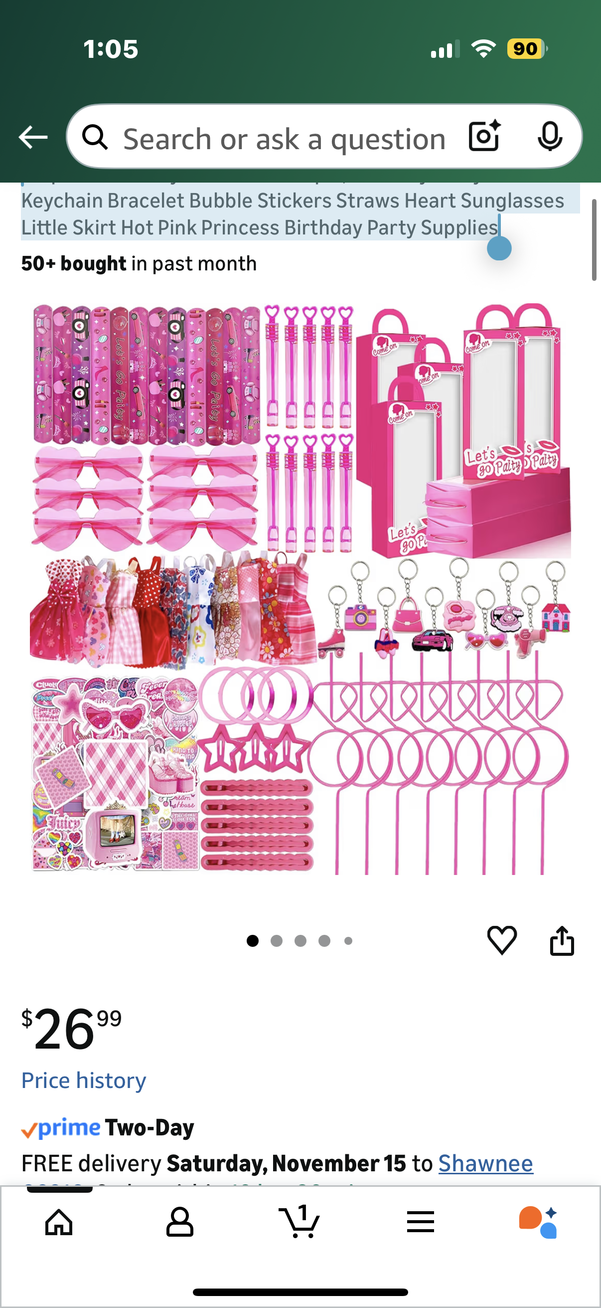 152pcs Pink Party Favors for People, Birthday Party Favors Kit Keychain Bracelet Bubble Stickers Straws Heart Sunglasses Little Skirt Hot Pink Princess Birthday Party Supplies