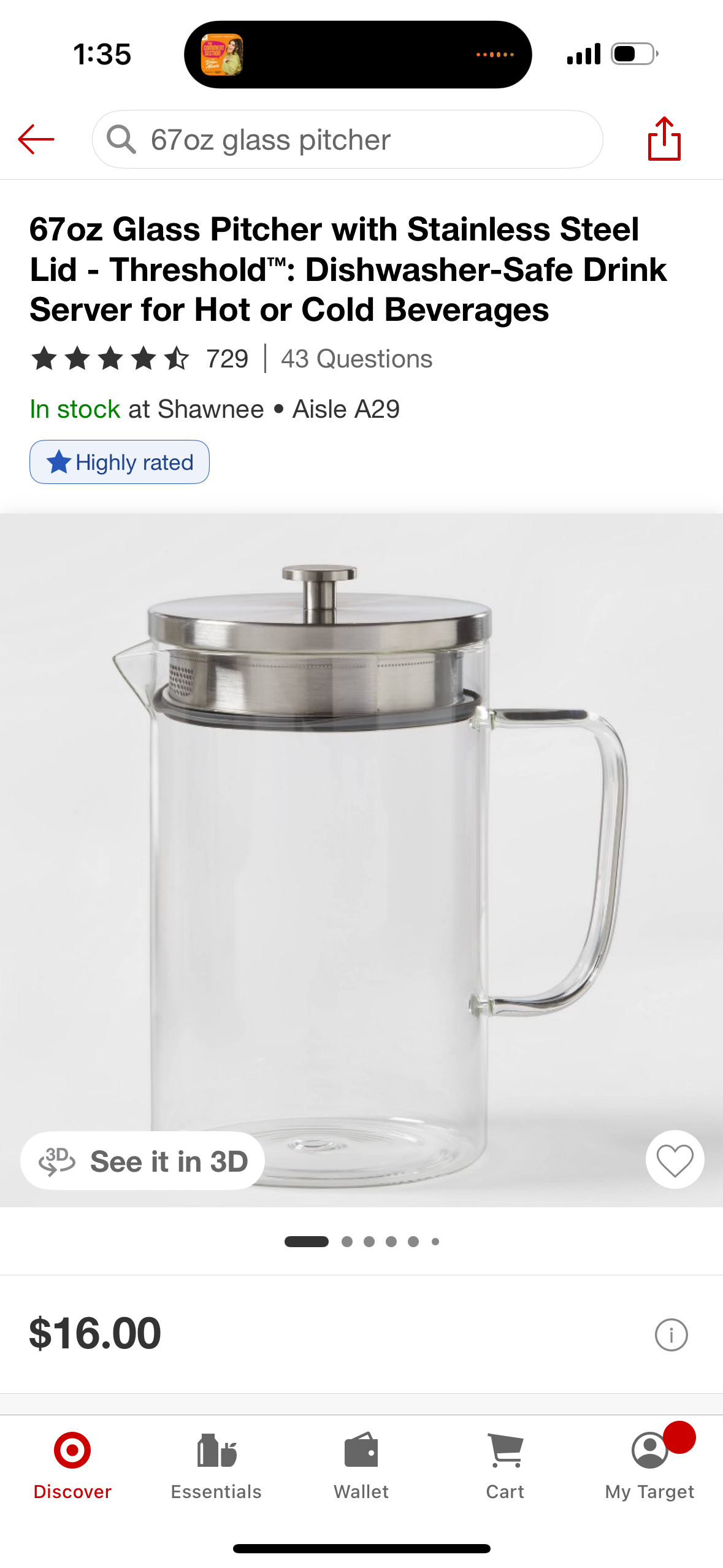 67oz Glass Pitcher with Stainless Steel Lid - Threshold™: Dishwasher-Safe Drink Server for Hot or Cold Beverages