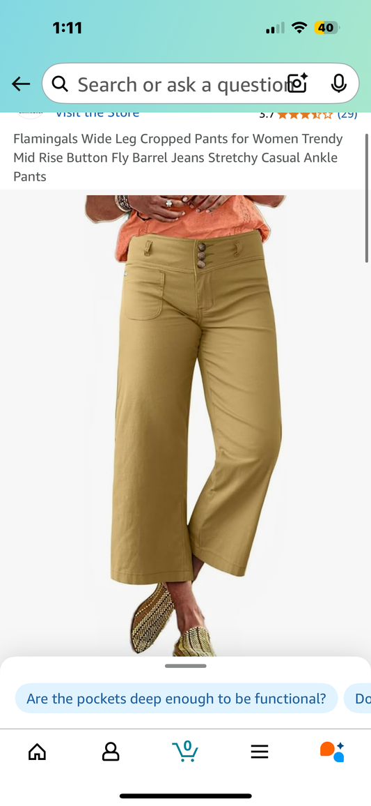Wide Leg Cropped Pants for Fall Women Mid-rise (Size X-Small)