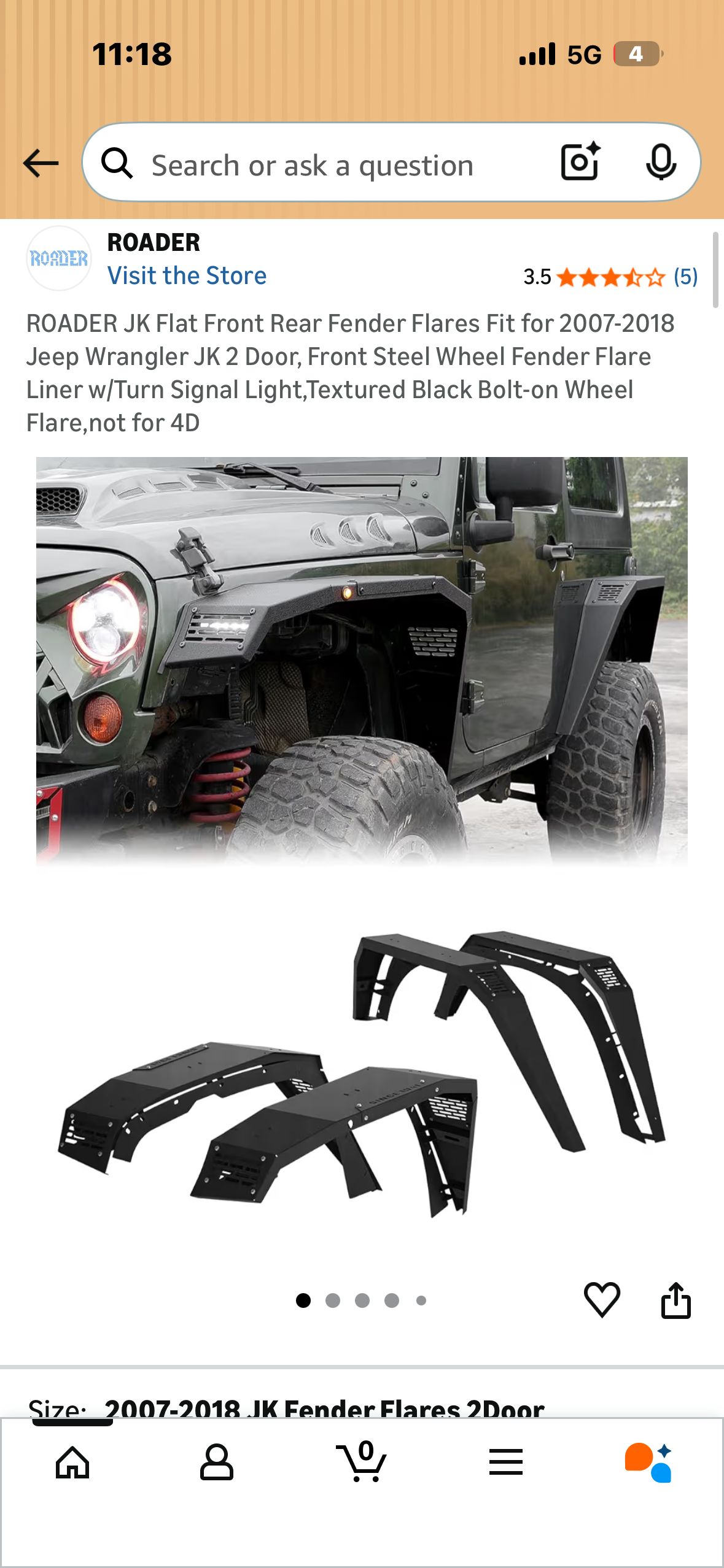 ROADER JK Flat Front Rear Fender Flares Fit for 2007-2018 Jeep Wrangler JK 2 Door, Front Steel Wheel Fender Flare Liner w/Turn Signal Light,Textured Black Bolt-on Wheel Flare,not for 4D (G1017)