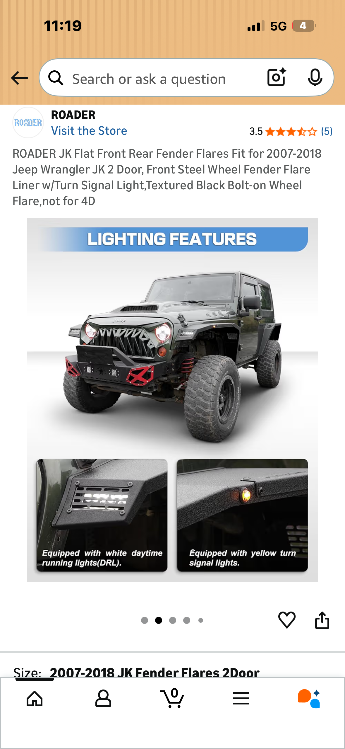 ROADER JK Flat Front Rear Fender Flares Fit for 2007-2018 Jeep Wrangler JK 2 Door, Front Steel Wheel Fender Flare Liner w/Turn Signal Light,Textured Black Bolt-on Wheel Flare,not for 4D (G1017)