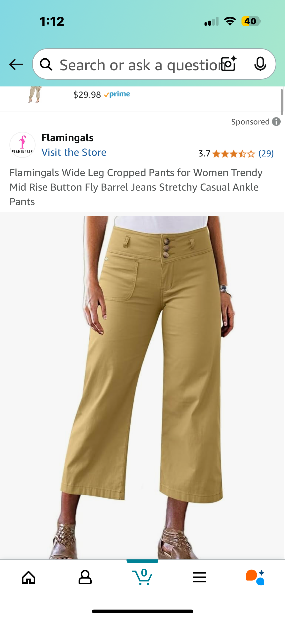 Wide Leg Cropped Pants for Fall Women Mid-rise (Size X-Small)