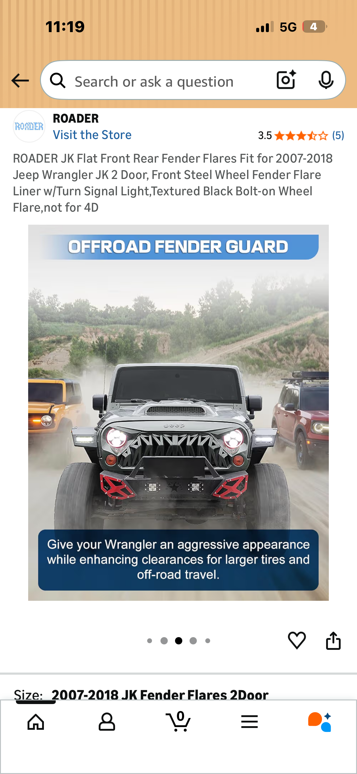 ROADER JK Flat Front Rear Fender Flares Fit for 2007-2018 Jeep Wrangler JK 2 Door, Front Steel Wheel Fender Flare Liner w/Turn Signal Light,Textured Black Bolt-on Wheel Flare,not for 4D (G1017)