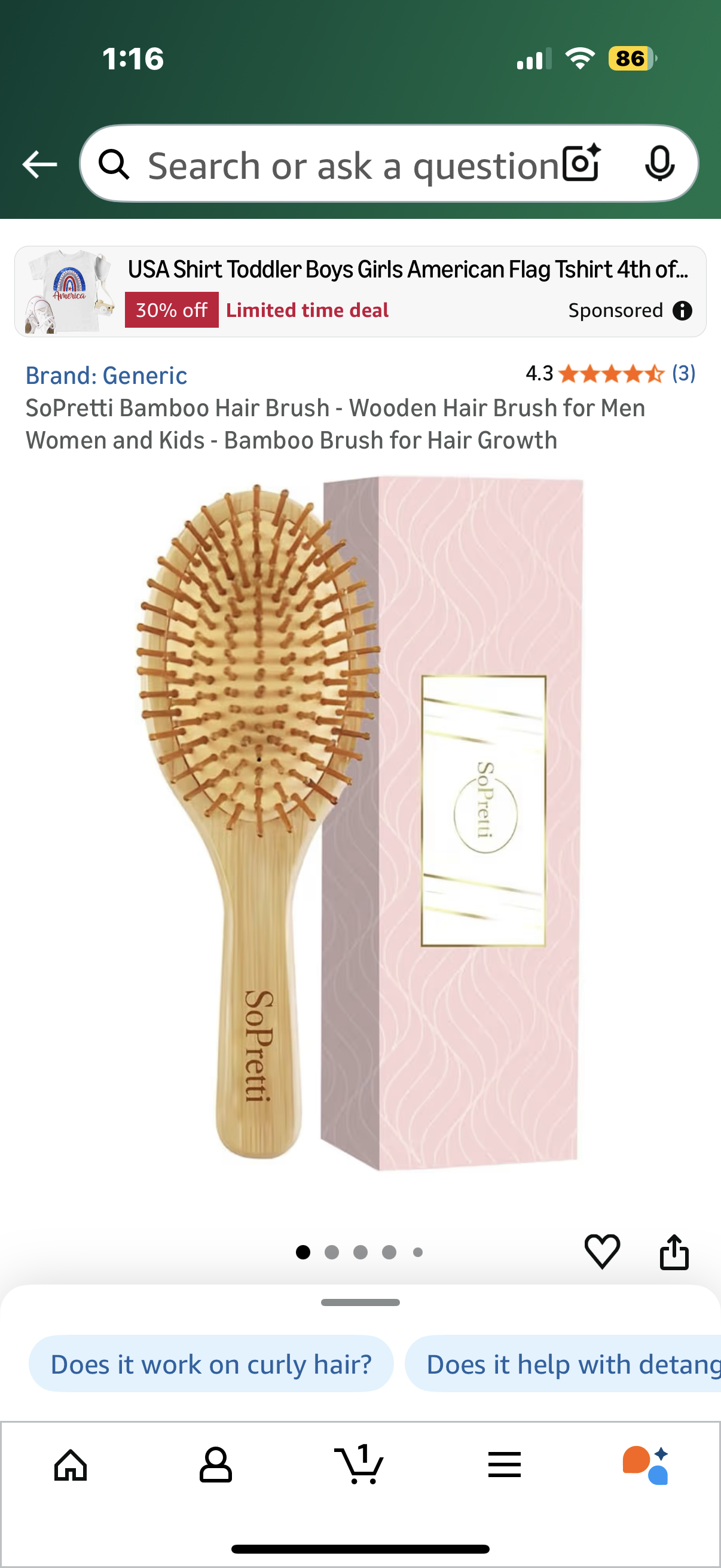 SoPretti Bamboo Hair Brush - Wooden Hair Brush for Men Women and Kids - Bamboo Brush for Hair Growth