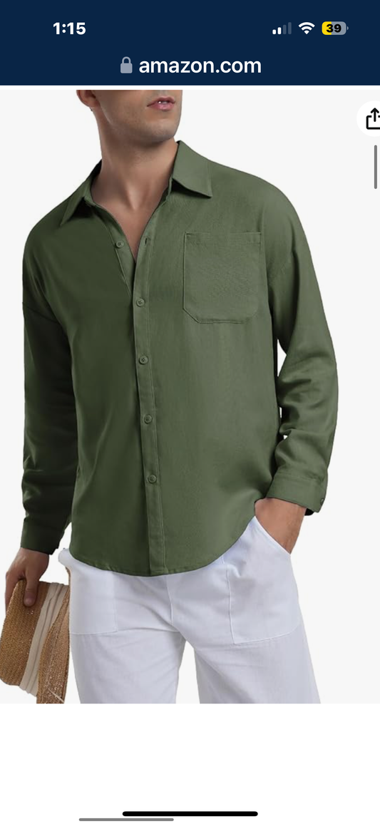 Button Down Linen Shirts for Men (Size XX-Large)
