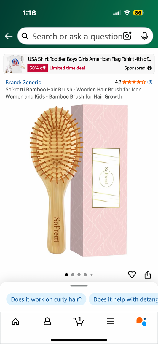 SoPretti Bamboo Hair Brush - Wooden Hair Brush for Men Women and Kids - Bamboo Brush for Hair Growth