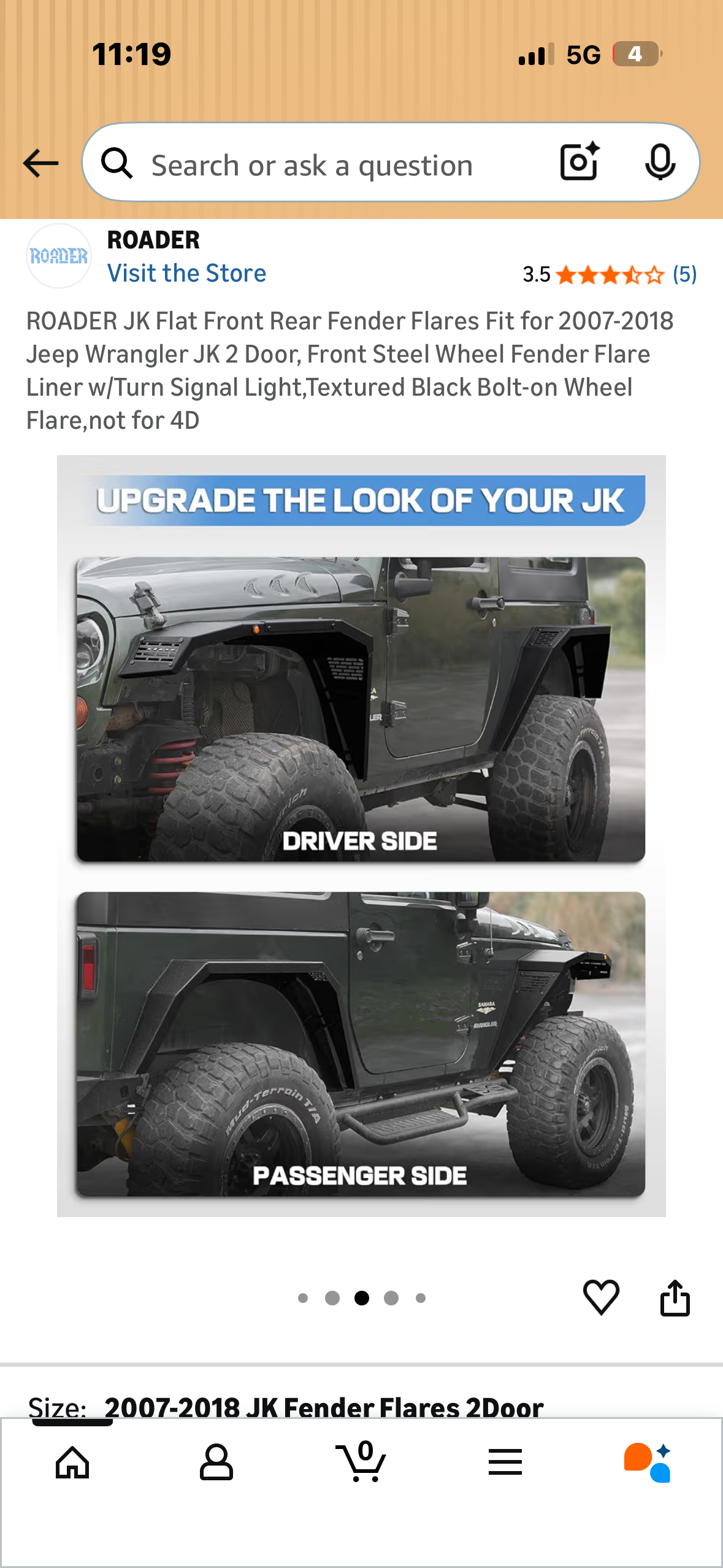 ROADER JK Flat Front Rear Fender Flares Fit for 2007-2018 Jeep Wrangler JK 2 Door, Front Steel Wheel Fender Flare Liner w/Turn Signal Light,Textured Black Bolt-on Wheel Flare,not for 4D (G1017)