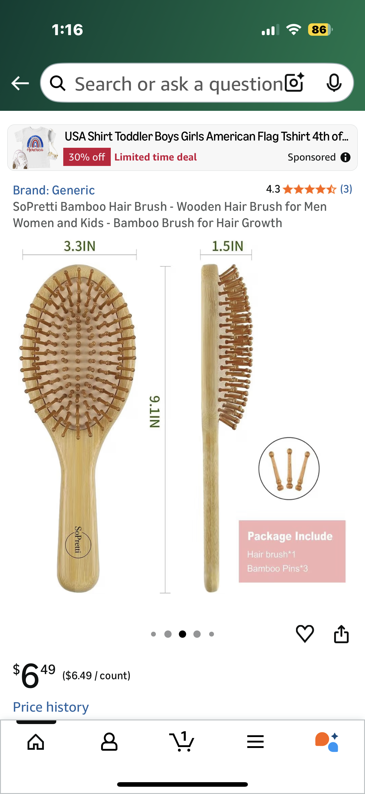 SoPretti Bamboo Hair Brush - Wooden Hair Brush for Men Women and Kids - Bamboo Brush for Hair Growth