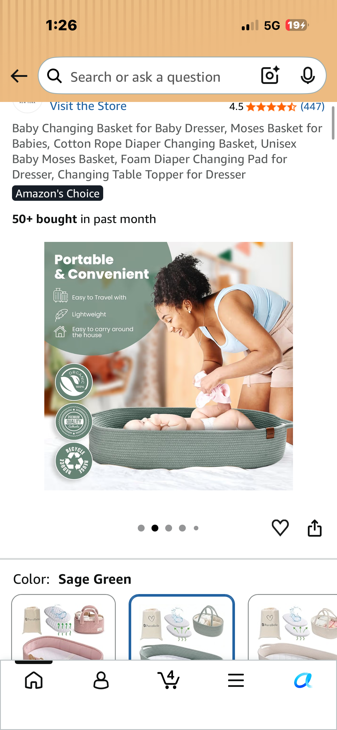 Baby Changing Basket for Baby Dresser, Moses Basket for Babies, Cotton Rope Diaper Changing Basket